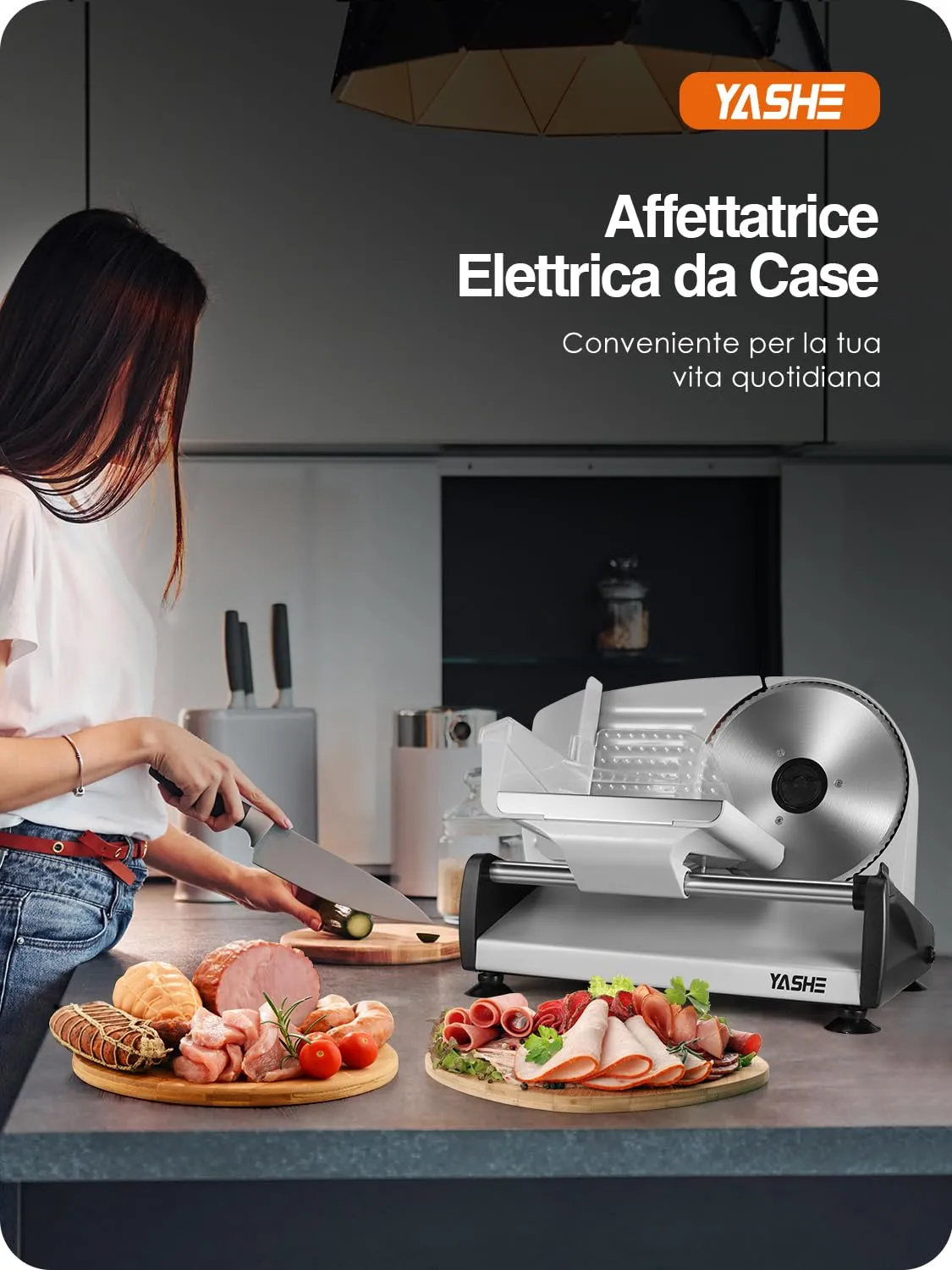 YASHE Affettatrice Elettrica 19cm 1 Lama 150W 0-15mm