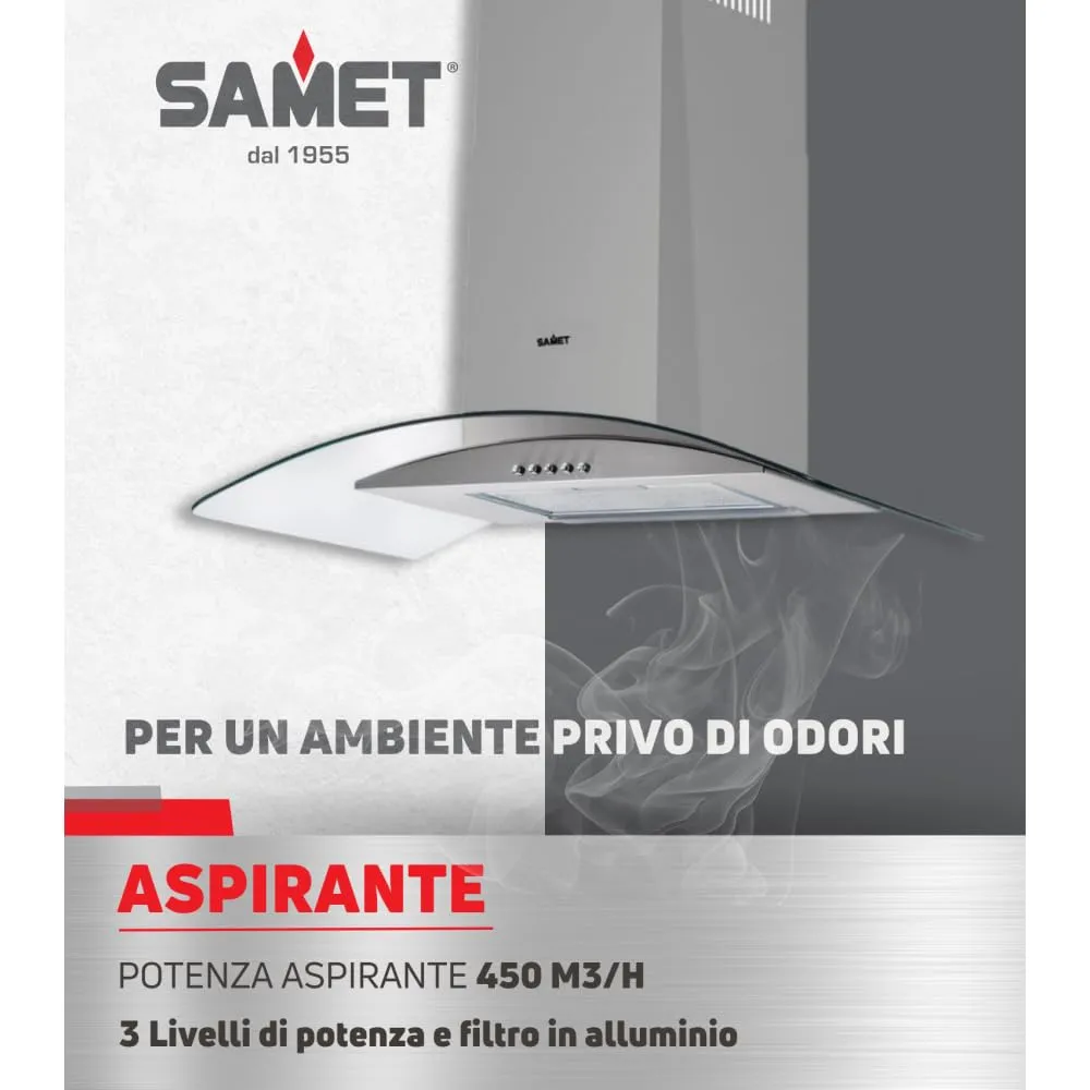 Samet WETH 90 cappa a parete 90 cm inox vetro aspirante