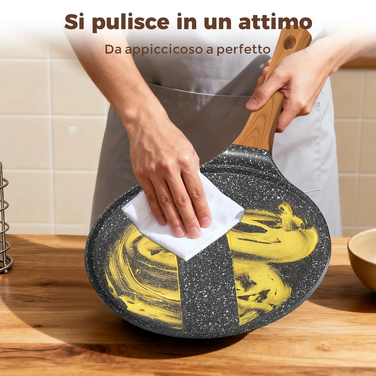 YASHE Padella Crepes 26 cm Nera Senza PTFE Induzione