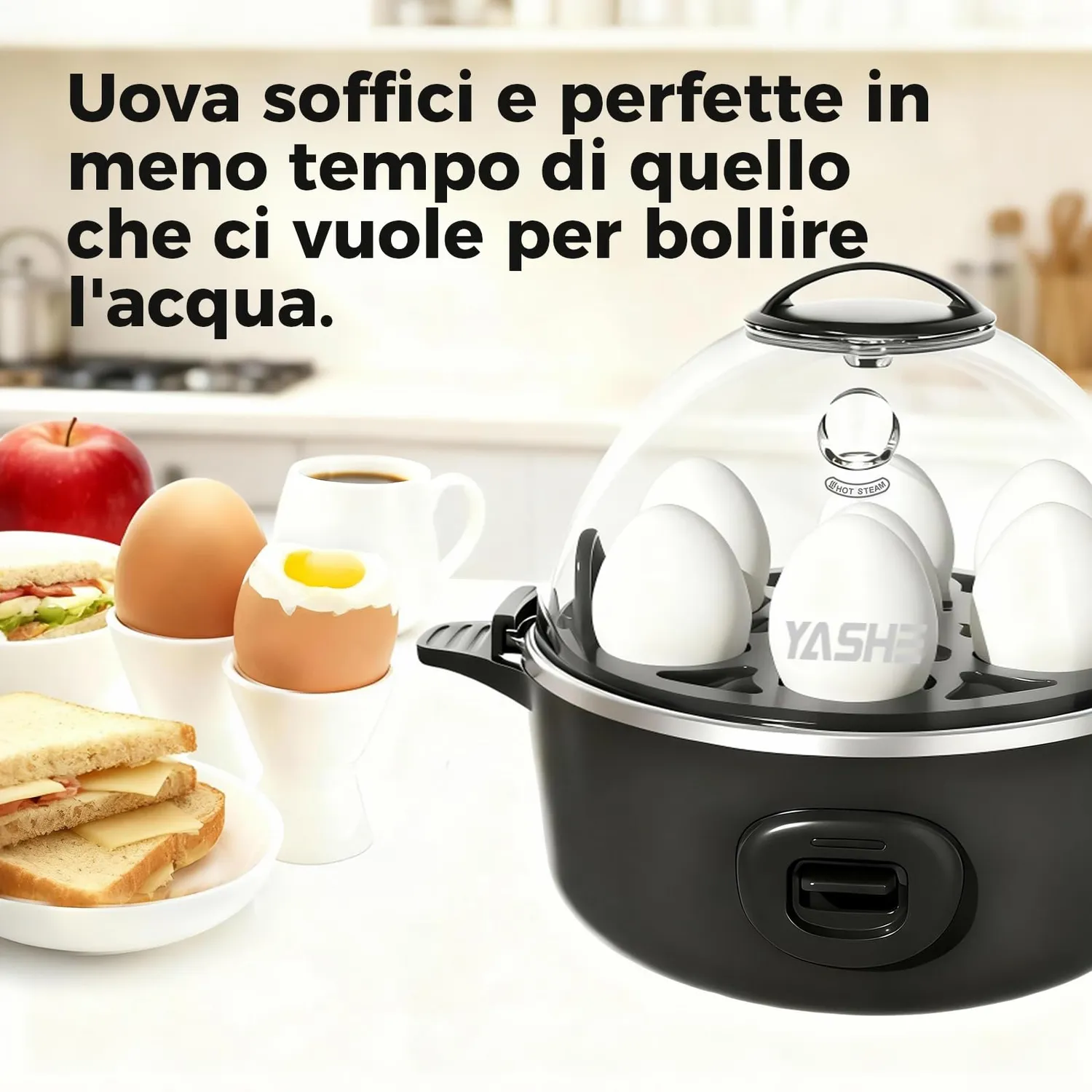 YASHE Cuociuova Elettrico 7 Uova Nero Automatico