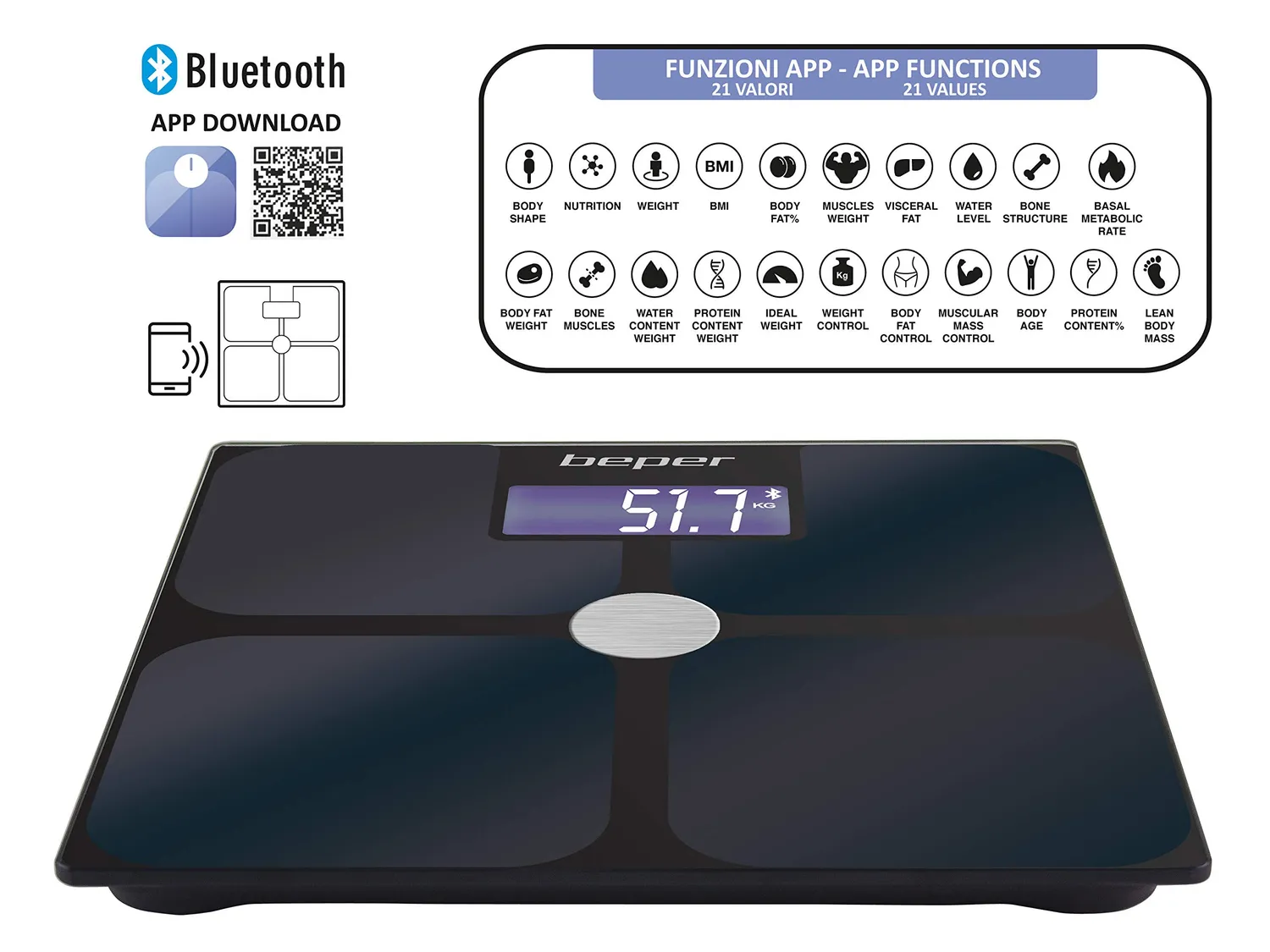 Beper P303BIP050 bilancia pesapersone bluetooth con app