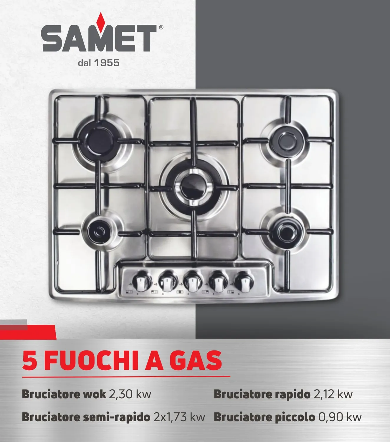Samet Maciste70 piano cottura gas 5 fuochi inox 70 cm