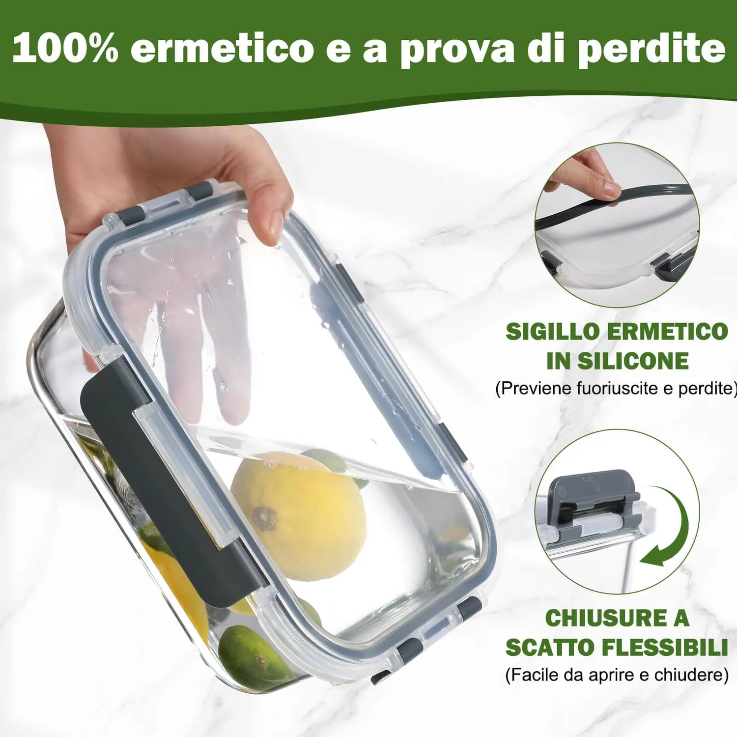 Yashe Set 12 Contenitori Vetro Alimenti Grigio Ermetici