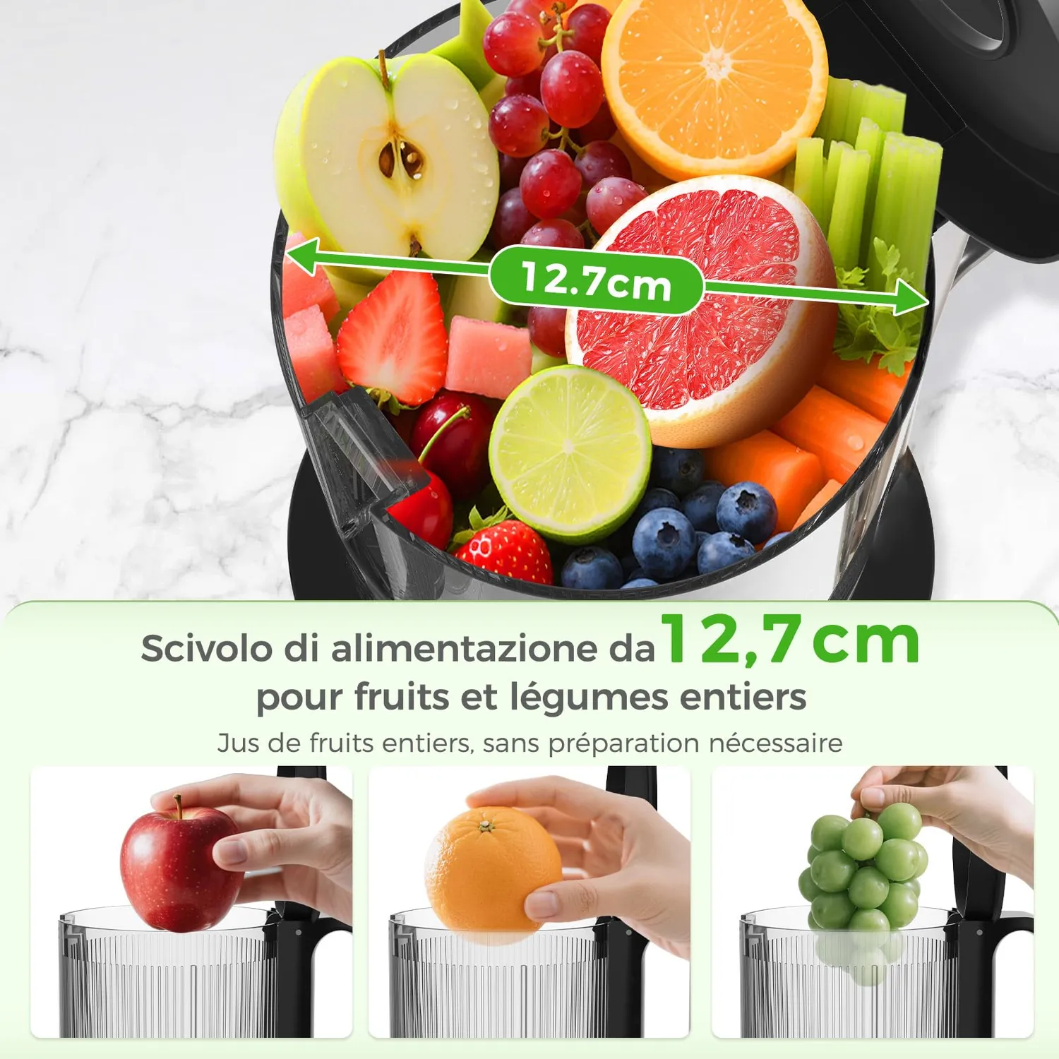 YASHE Estrattore Succo Freddo 200W Bocca 12,7cm Nero