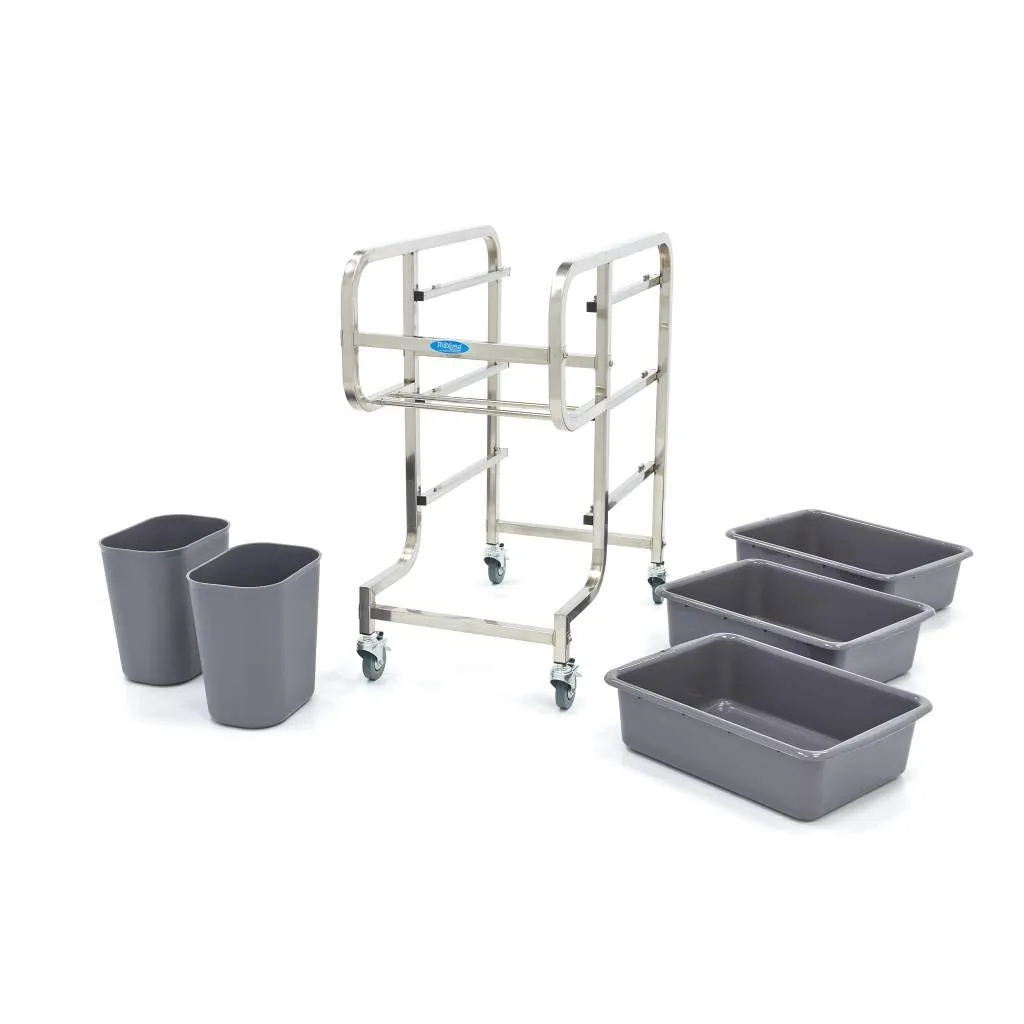 Pizza Maxima Carrello Pulizia 5 Bidoni Inox con Ruote Freno