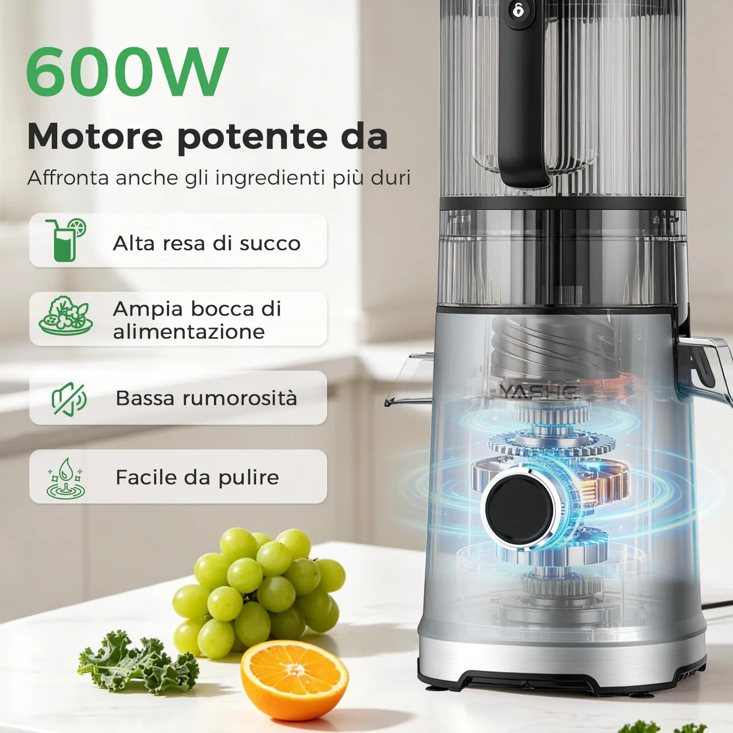 Yashe Estrattore Succo Freddo 600W Bocca 152mm 3-in-1
