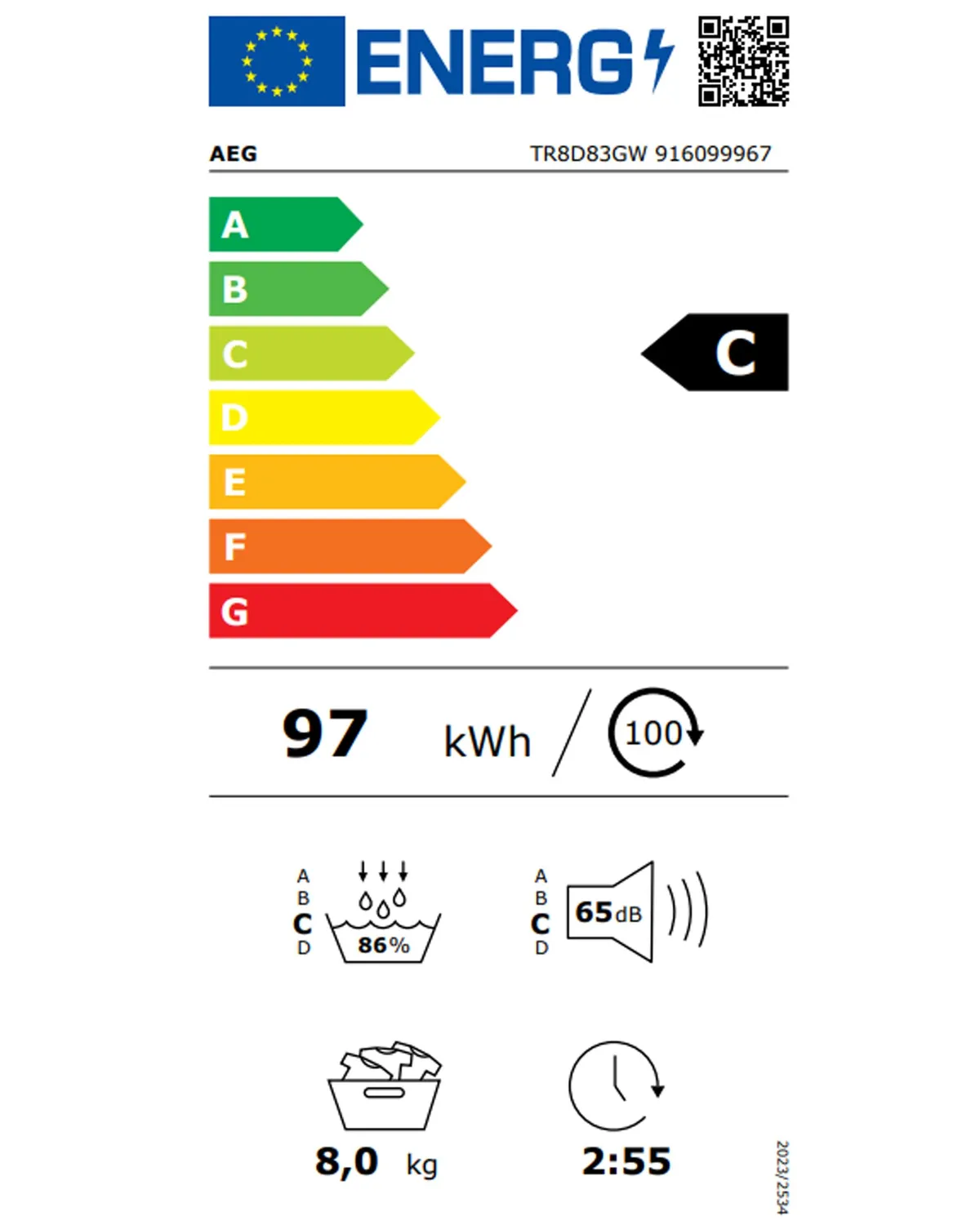 AEG Serie 8000 TR8D83GW asciugatrice 8kg classe C pompa di calore