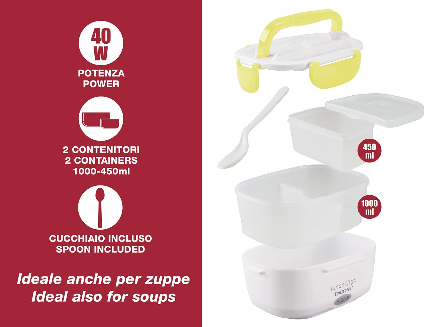 Beper Lunch & Go 90.920G scaldavivande elettrico giallo 2 contenitori