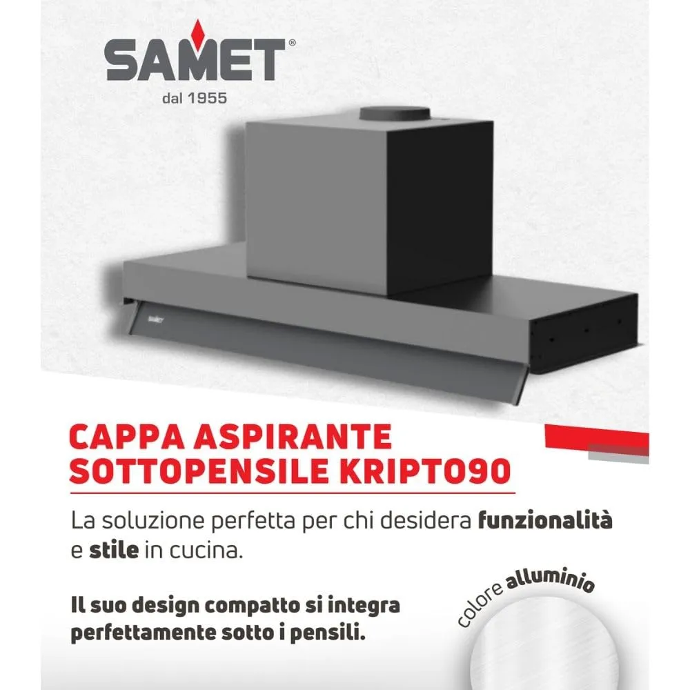 Samet Kripto90 gruppo cappa sottopensile inox 90 cm aspirante
