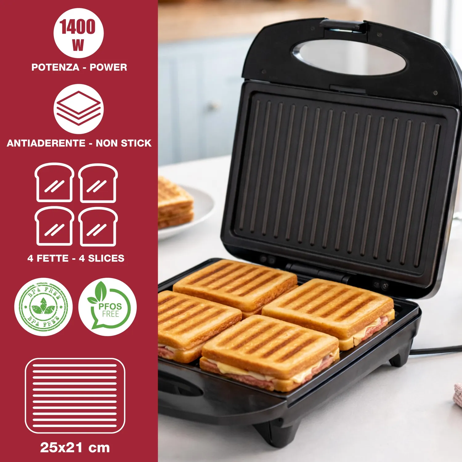 Beper Family Grill P101TOS040 tostiera 4 fette 1400W