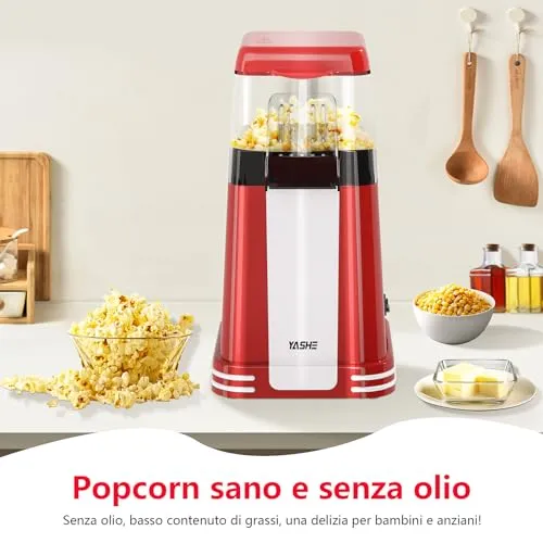 YASHE Popcorn Machine Retro 1200W Aria Calda