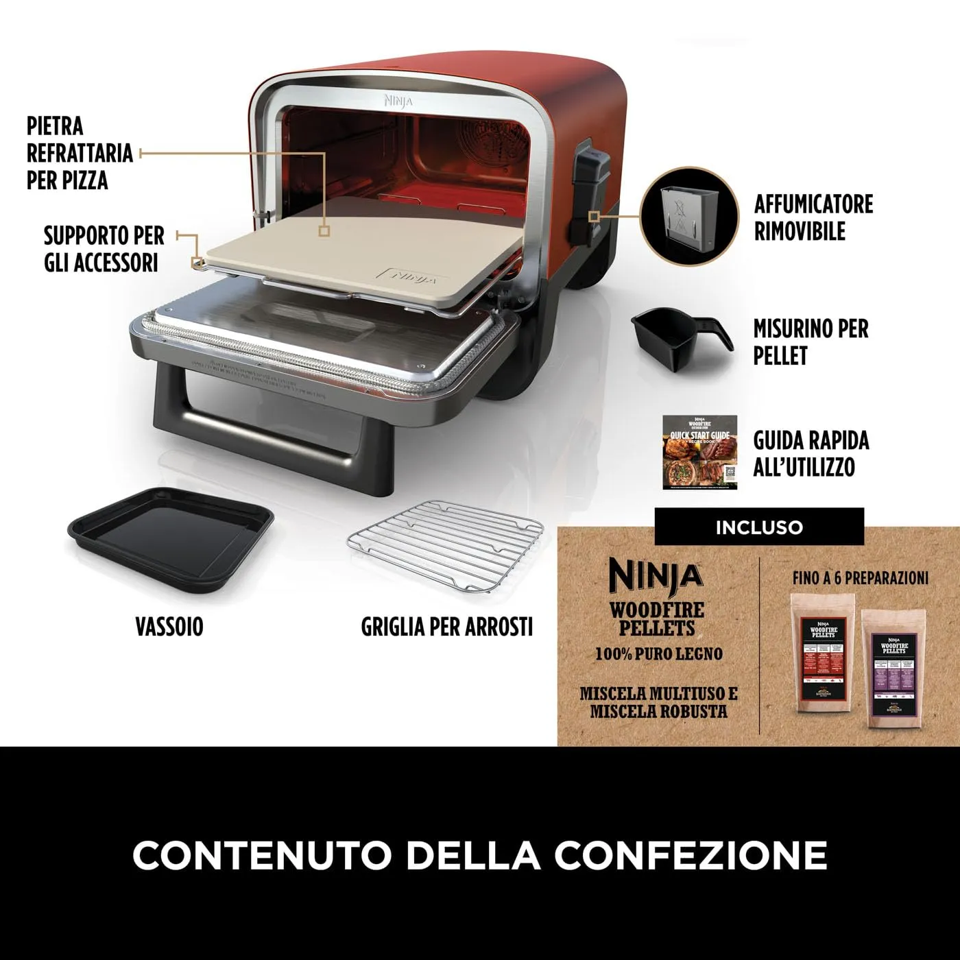 Ninja Woodfire OO101EU Forno Pizza Esterno 8-in-1 rosso