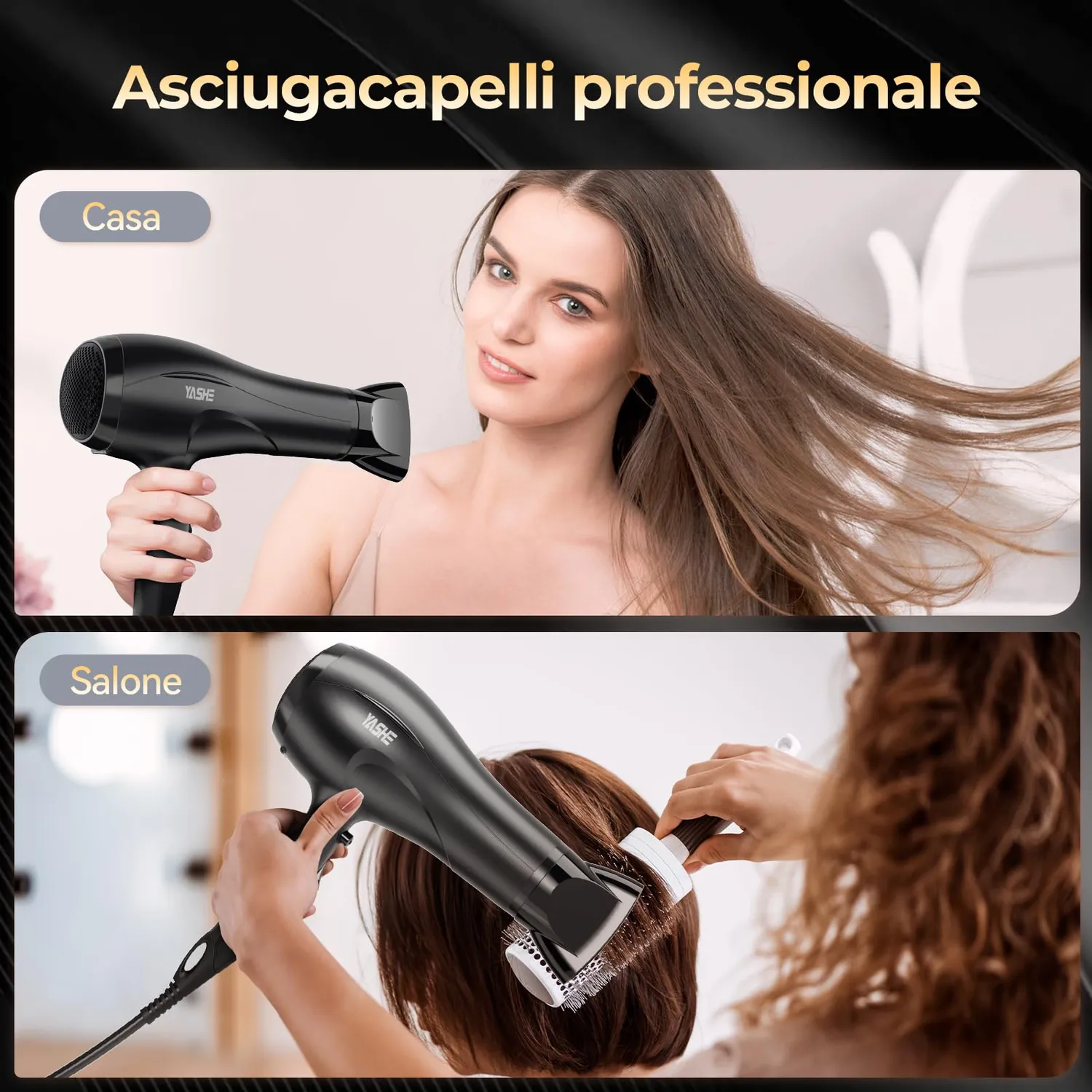 YASHE HD-8009BF Asciugacapelli Ionico 2400W con Diffusore