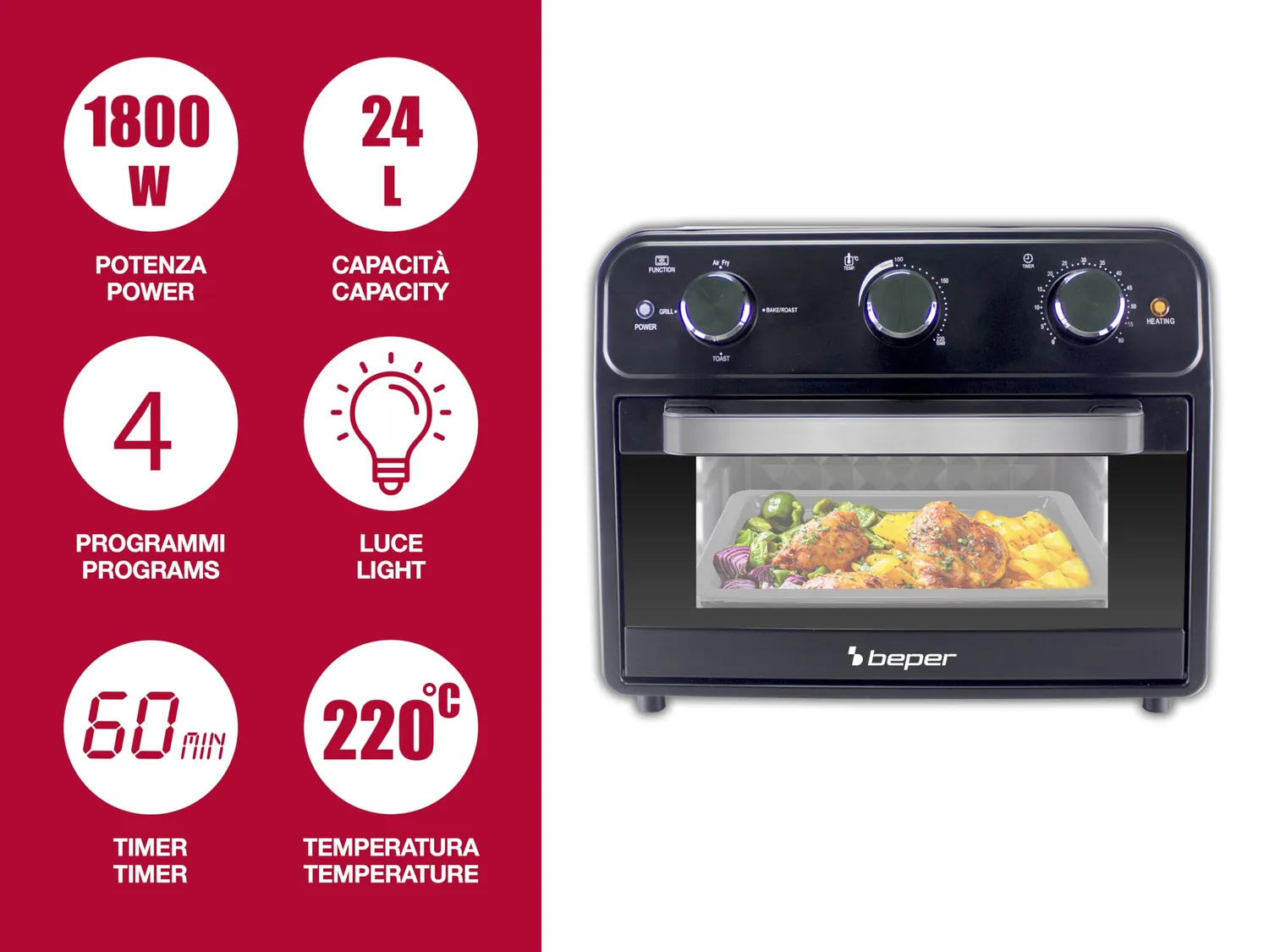 Beper P101FRI024 friggitrice ad aria 24L multifunzione