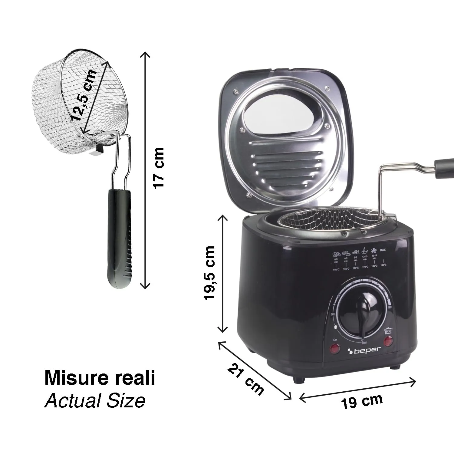 Beper P101FRI100 Friggitrice 1 L 950W con Oblò Nera