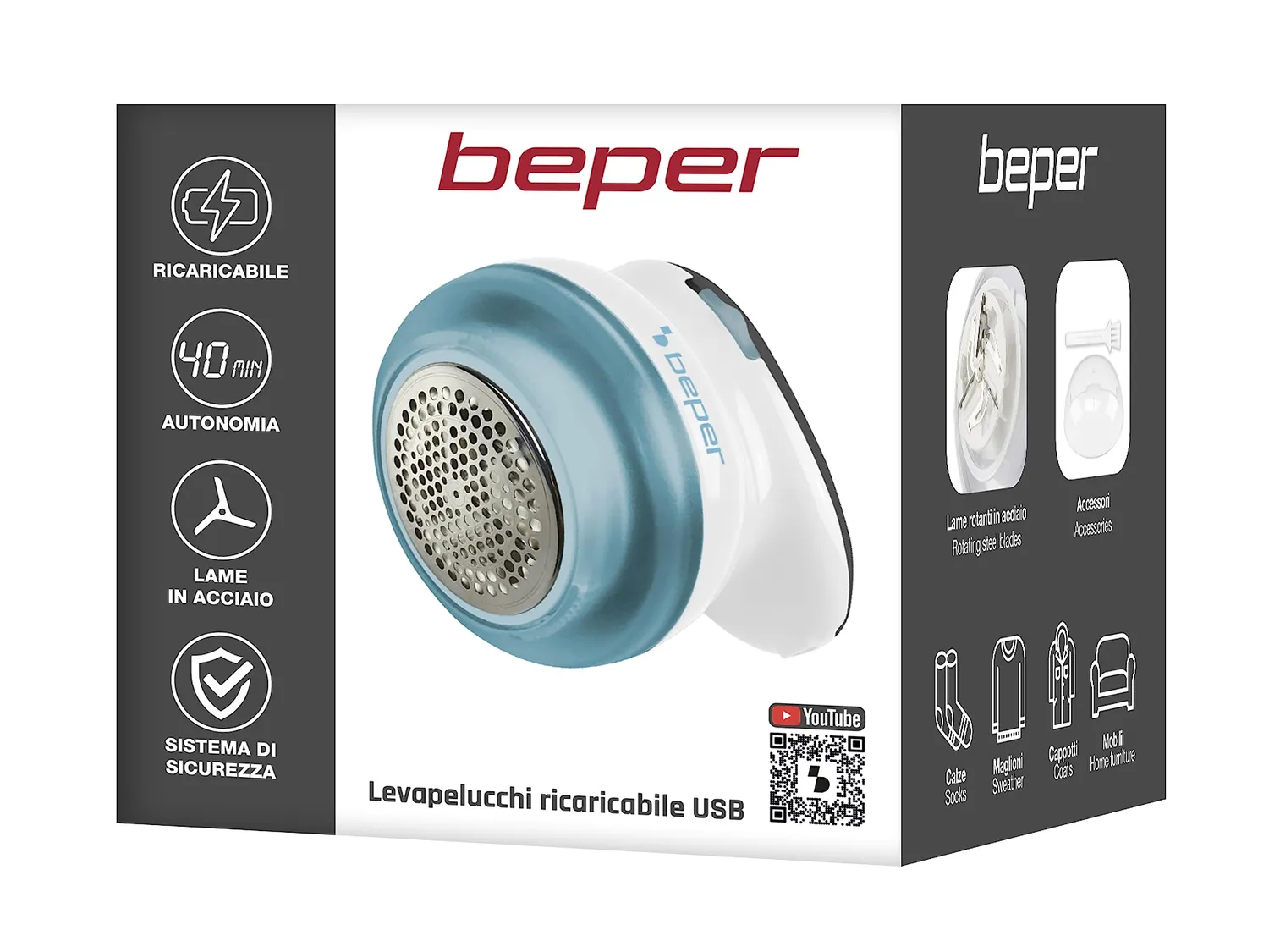 Beper Levapelucchi Ricaricabile USB lame acciaio