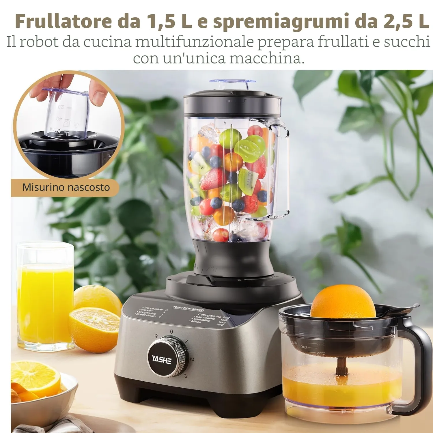 Yashe robot cucina 11in1 2,5L+1,5L 1300W nero grigio