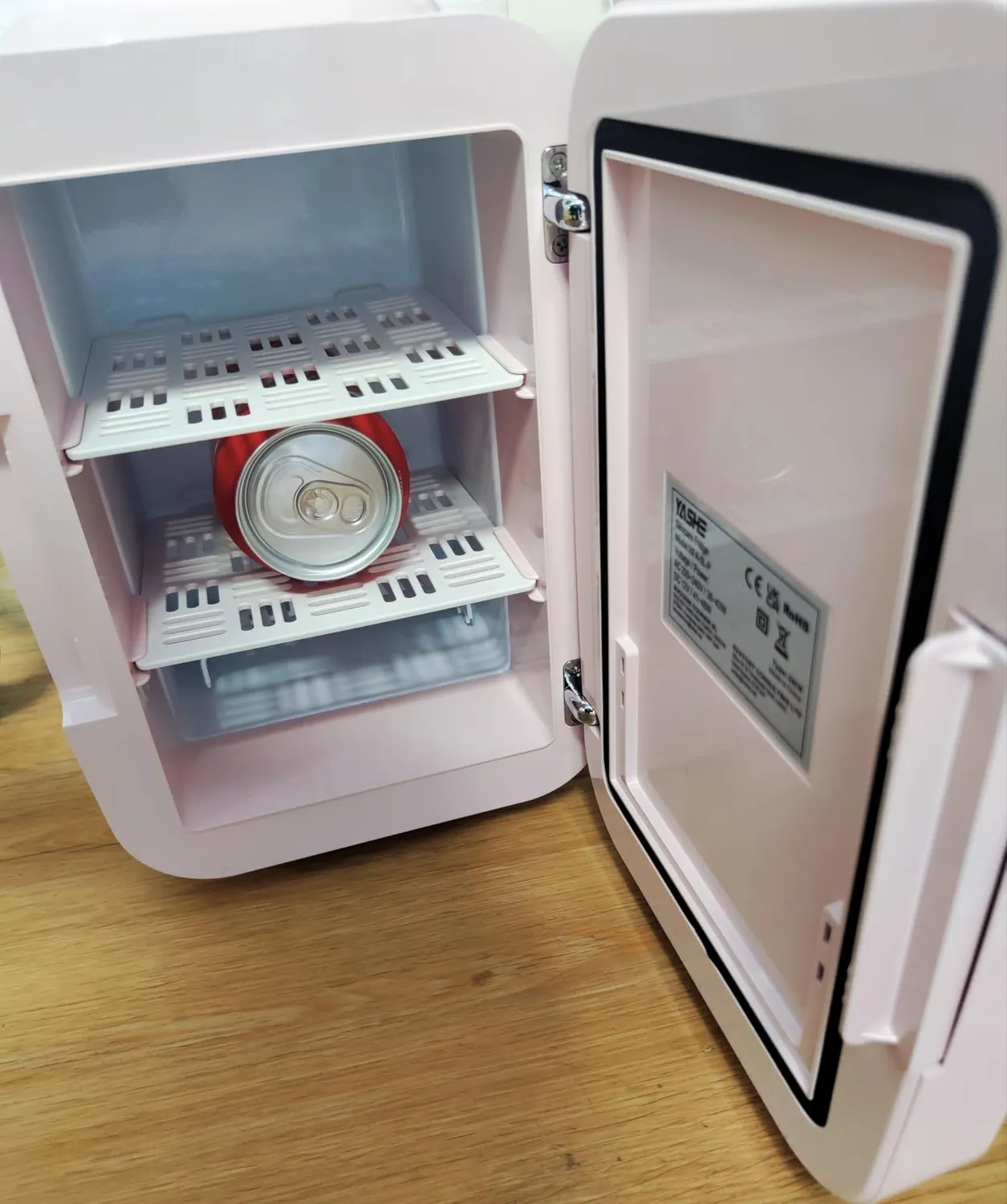 YASHE Mini Frigo 4L Rosa Specchio LED Freddo Caldo