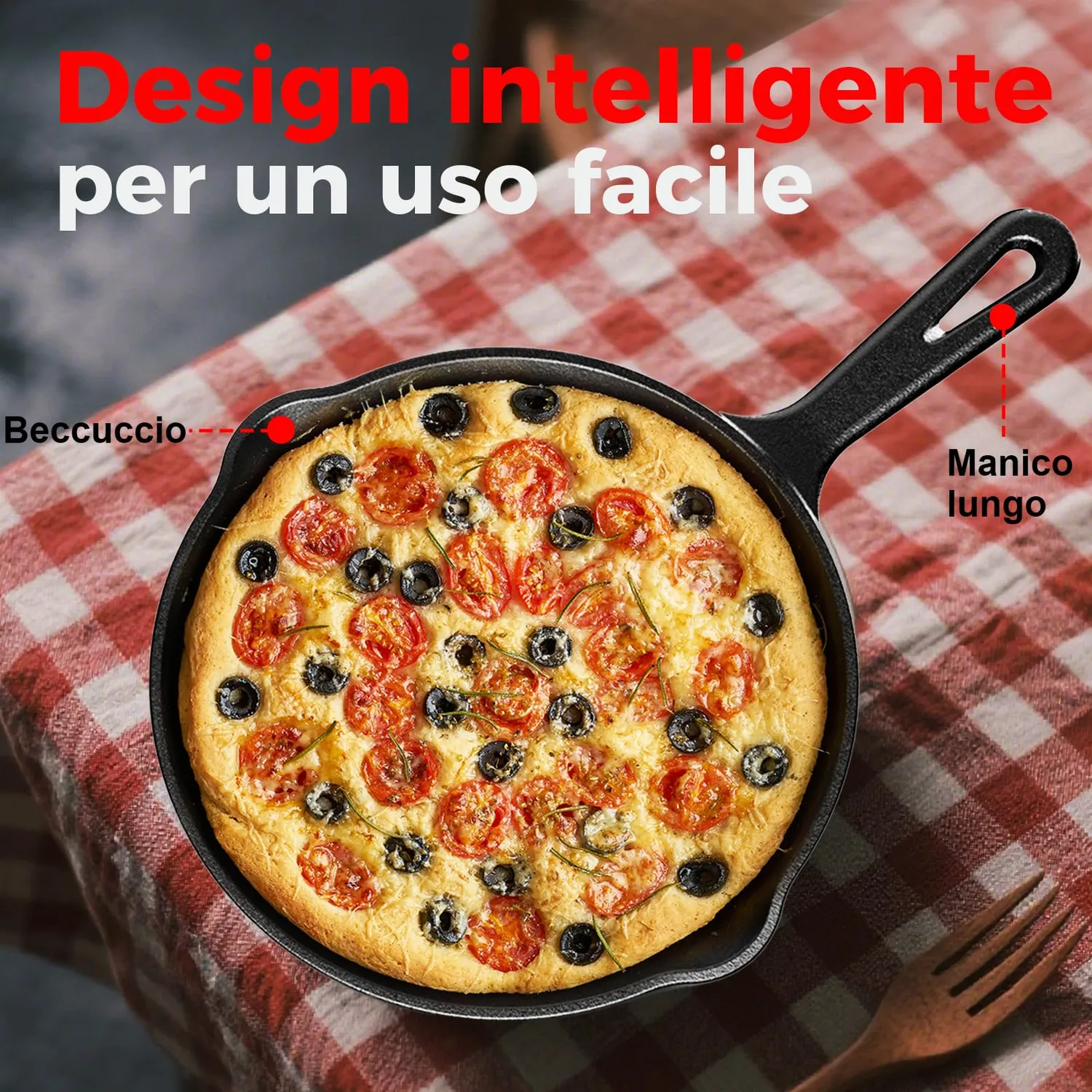 YASHE Padella in Ghisa 20cm con Manico per Forno e Induzione