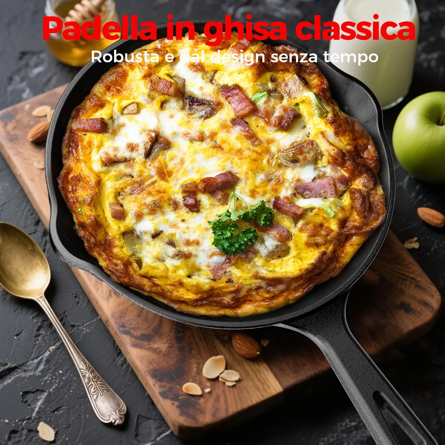 YASHE Padella in Ghisa 20cm con Manico per Forno e Induzione