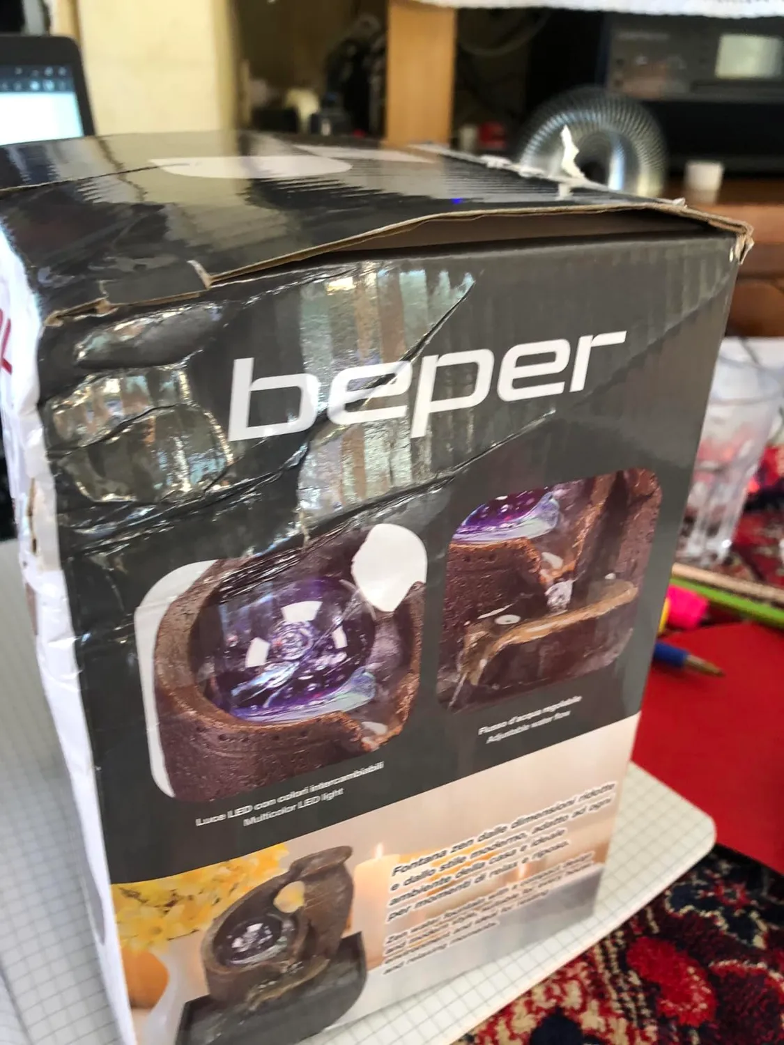 Beper Zen Anfora fontanella da interno nera con LED