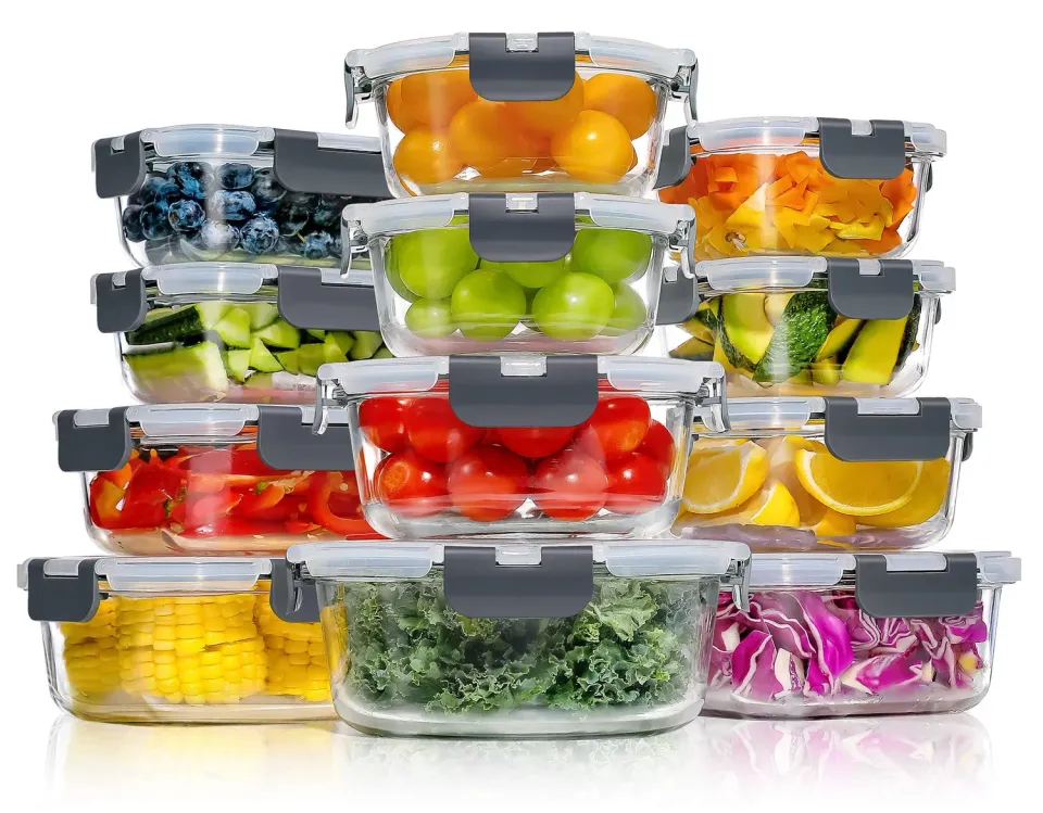 Yashe Set 12 Contenitori Vetro Alimenti Grigio Ermetici