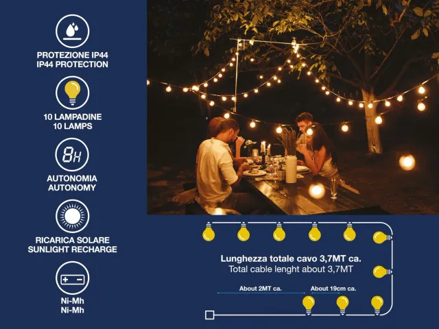 Beper P207ILO500 catena luminosa solare 4m 10 LED