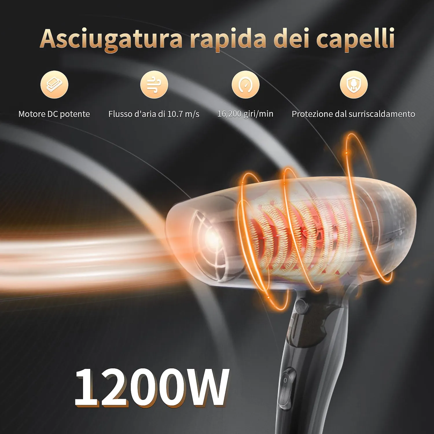 YASHE Asciugacapelli Pieghevole 1200W Leggero 310 g