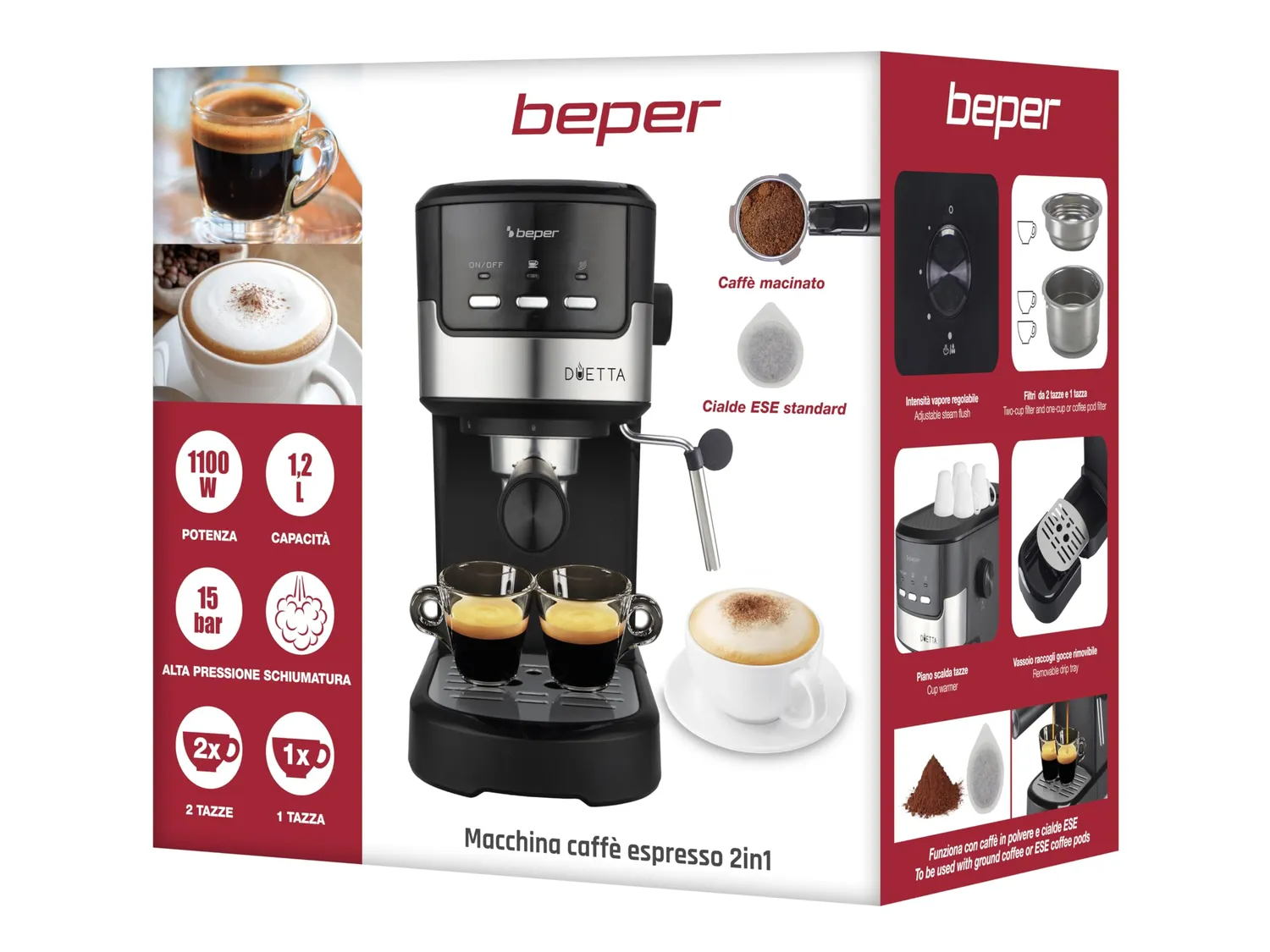 Beper P101CAF100 Duetta macchina caffè espresso cialde 15 bar