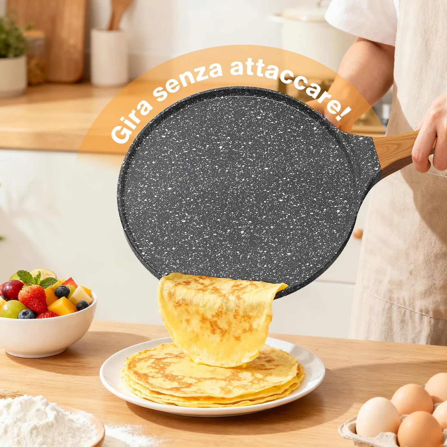 YASHE Padella Crepes 26 cm Nera Senza PTFE Induzione