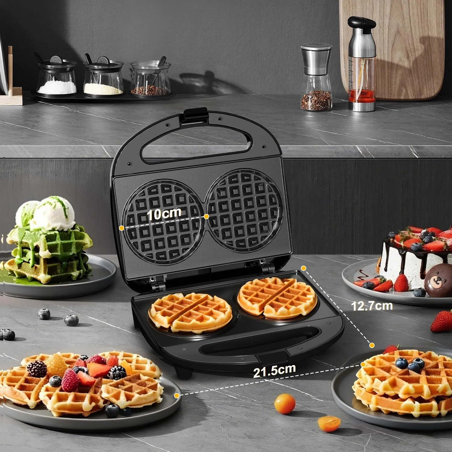 Yashe Mini Waffle Maker doppio piastra waffle antiaderente