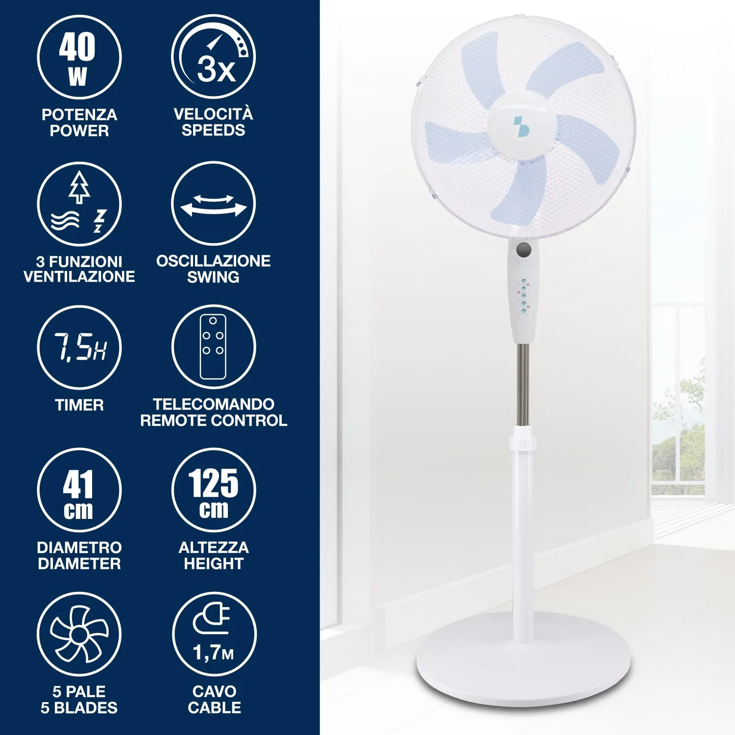 Beper P206VEN133 ventilatore piantana 40cm telecomando 3 velocità