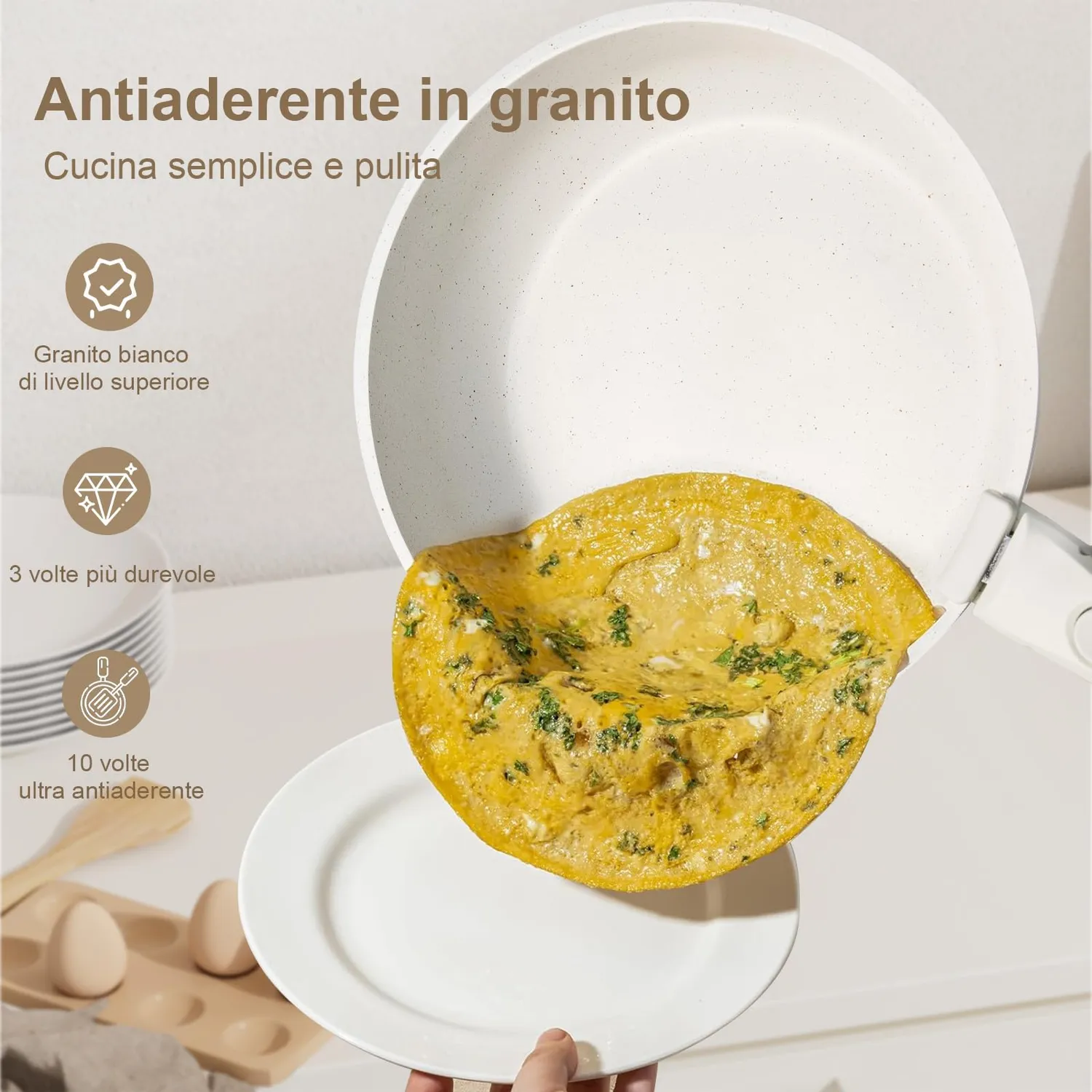 YASHE set 13 pentole e padelle antiaderenti manico staccabile crema