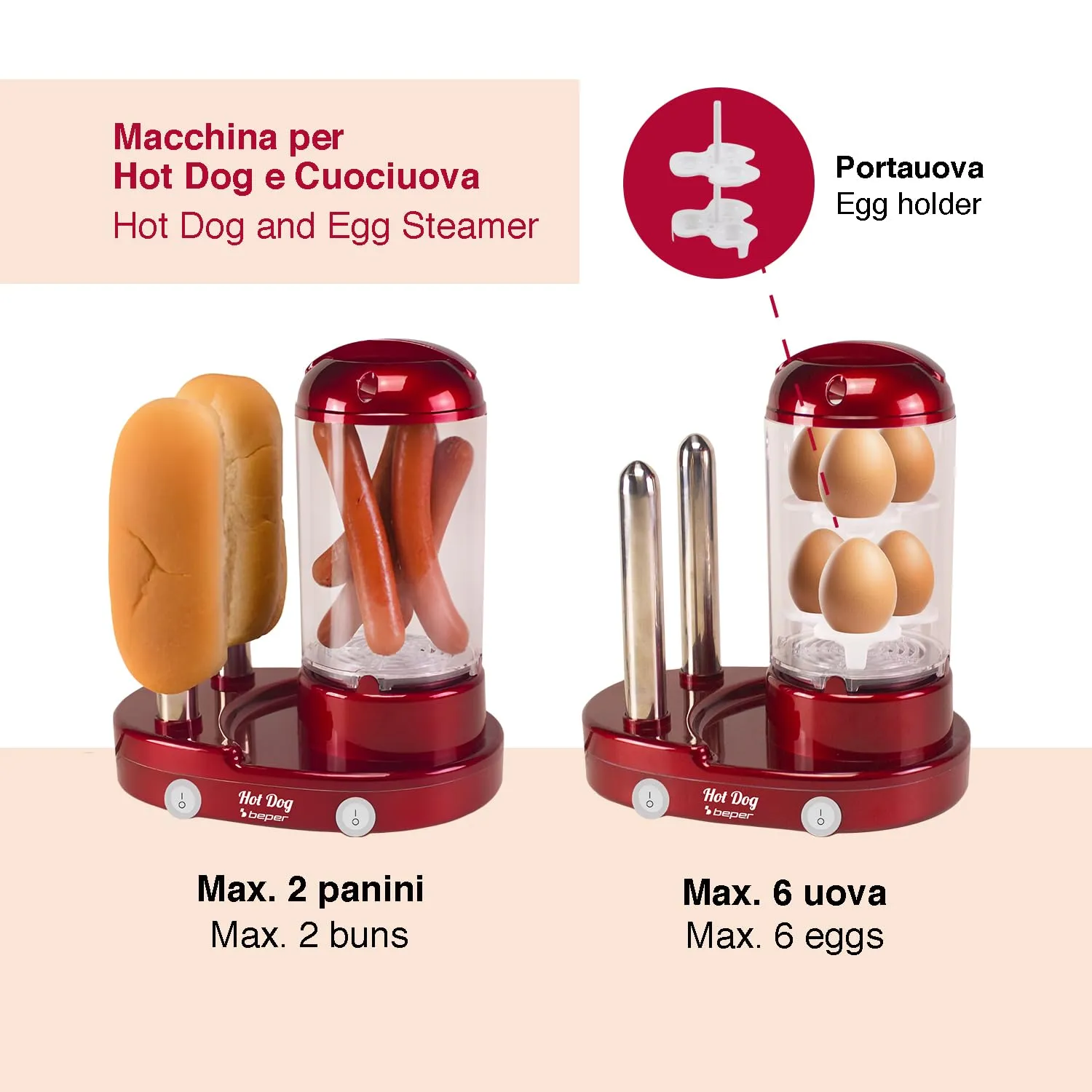 Beper P101CUD502 macchina hot dog e cuociuova 3in1 440W