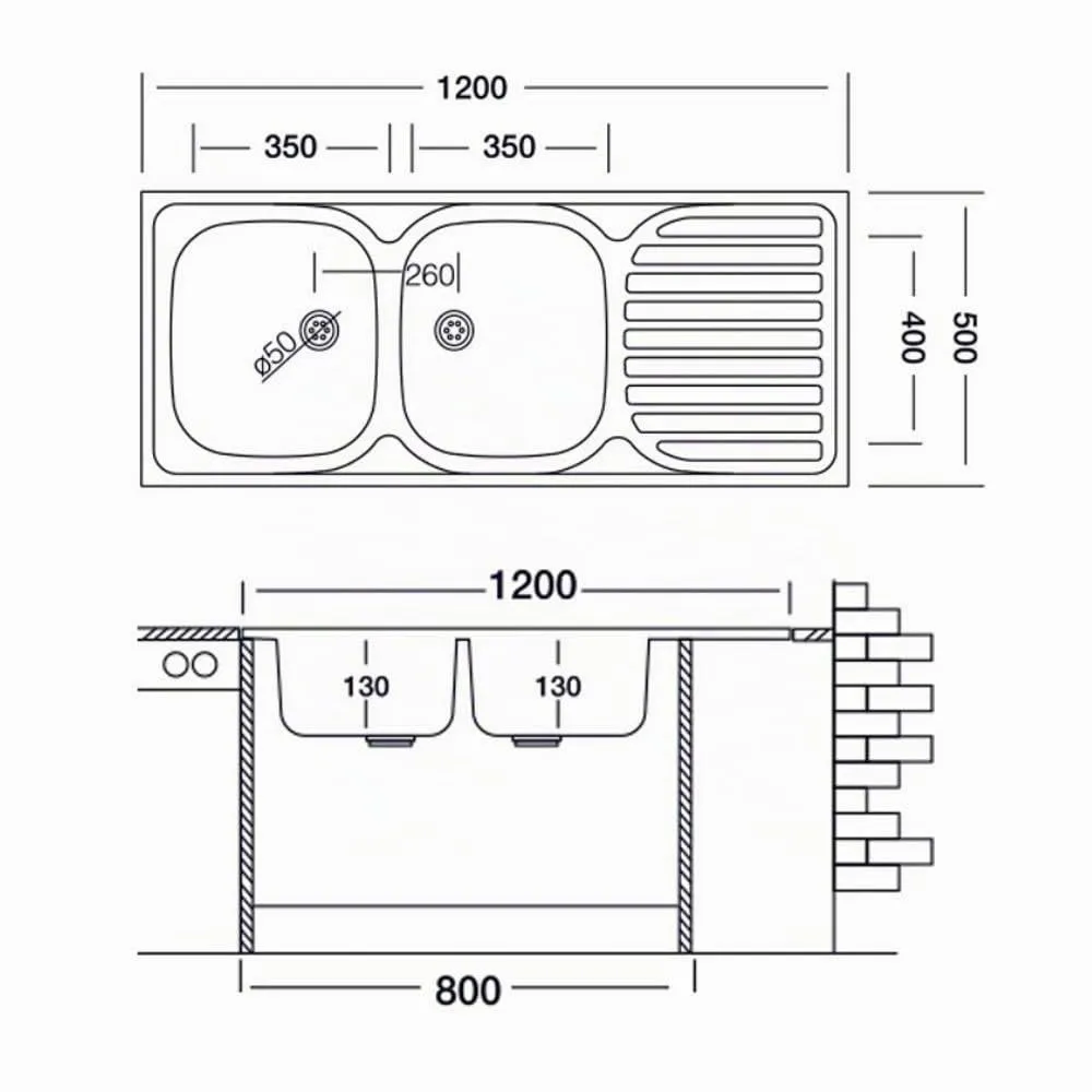 Samet 50 Series SA127 Lavello 2 Vasche 120x50 Sgocciolatoio Sx