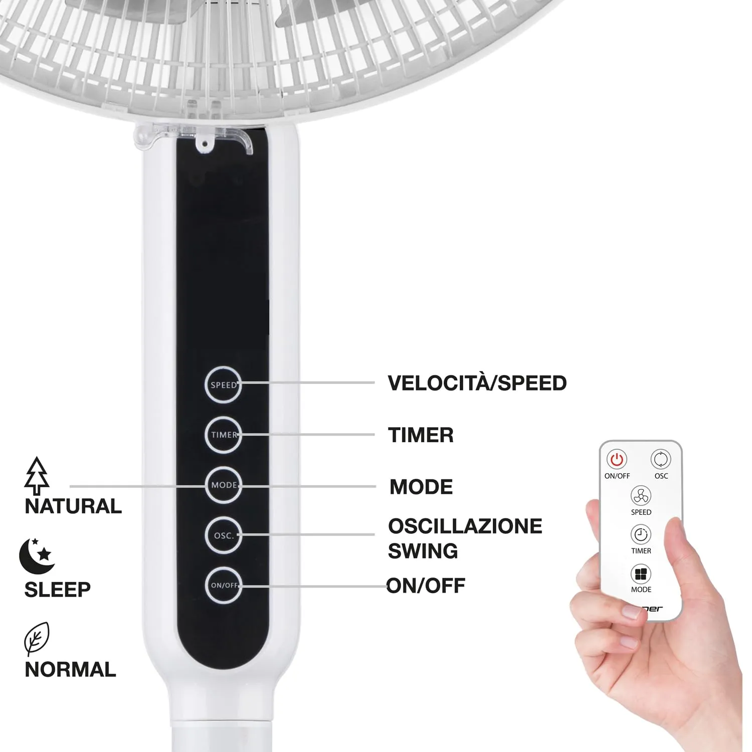 Beper P206VEN154 Ventilatore a Piantana 13 Pale 41 cm Telecomando