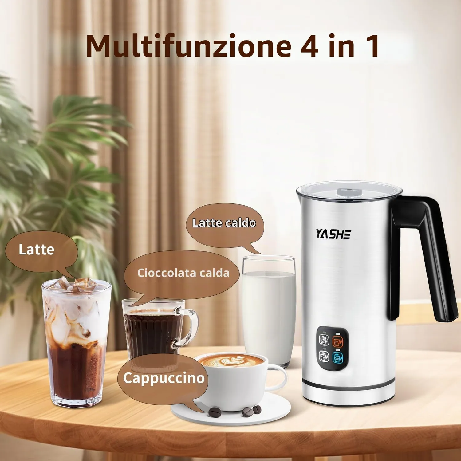 YASHE montalatte elettrico 240ml 4-in-1 caldo freddo