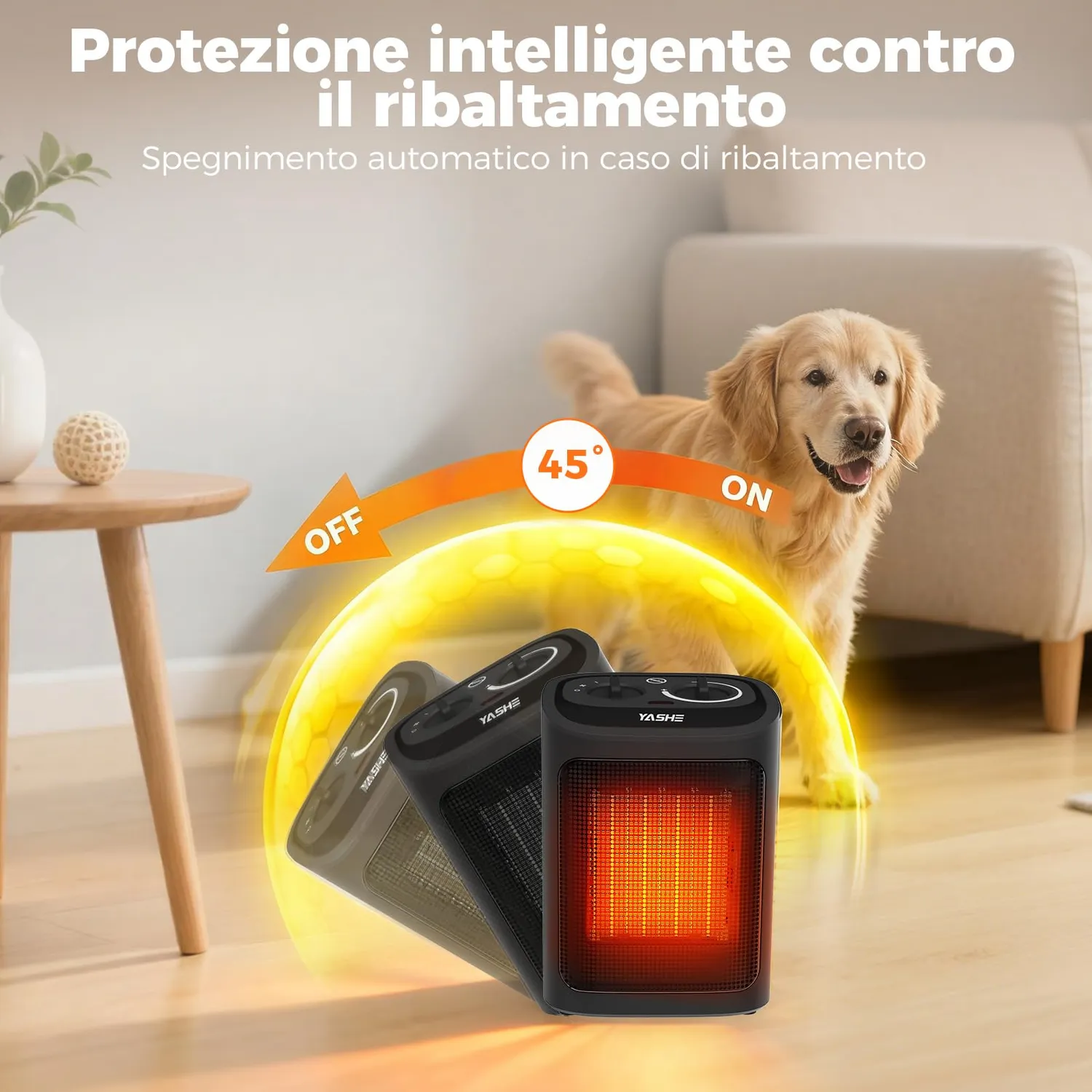 YASHE Stufa Elettrica Ceramica PTC 1500W 3 Modalità