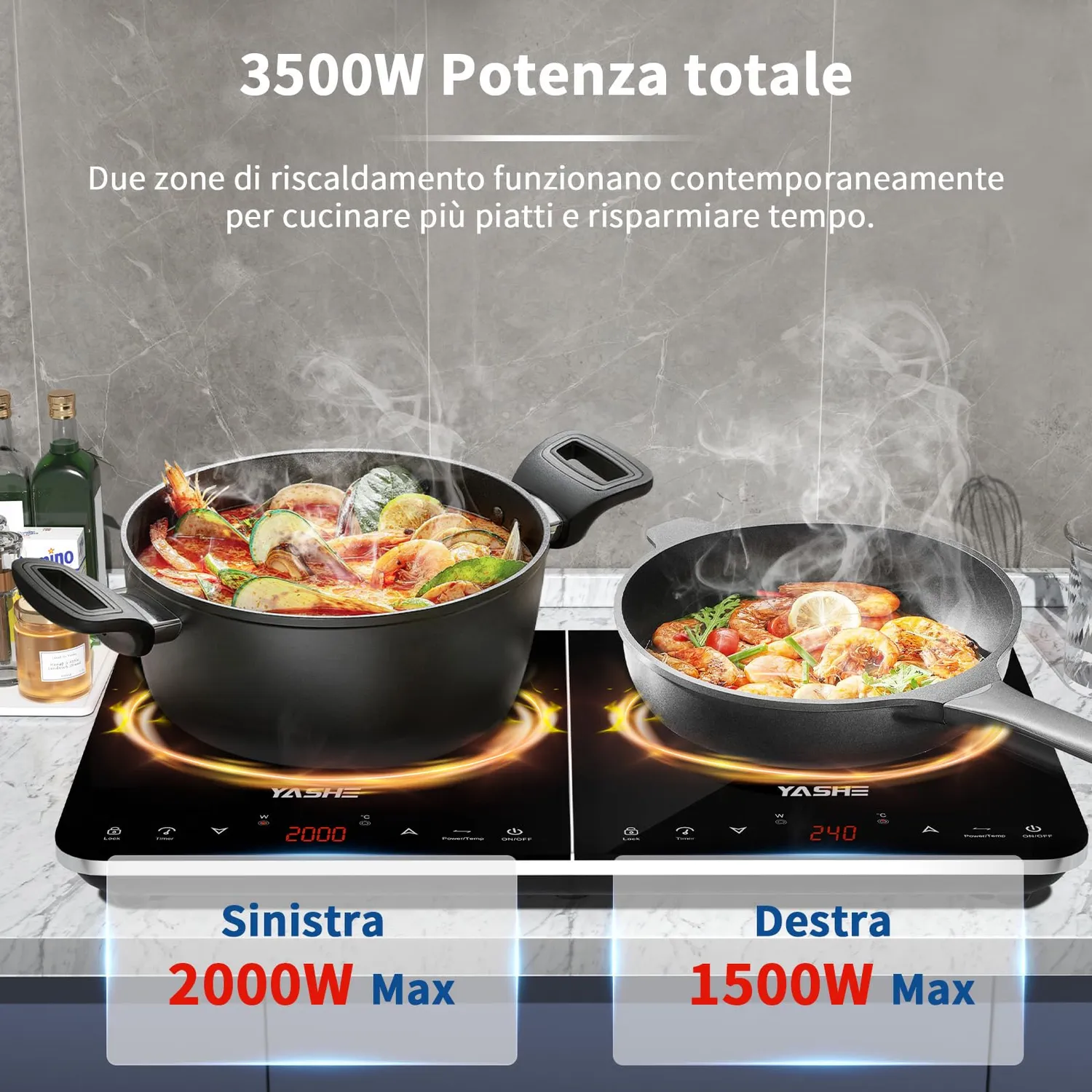 YASHE Piastra Induzione Doppia 3500W 2 Fuochi Touch