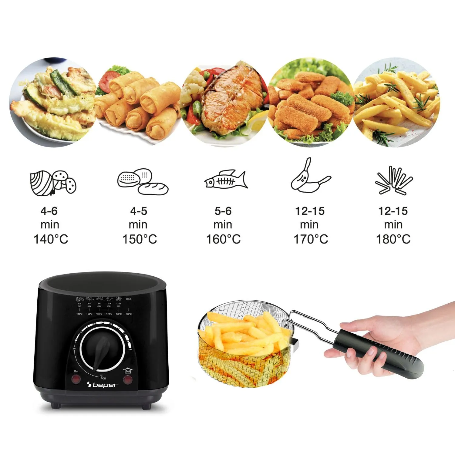 Beper P101FRI100 Friggitrice 1 L 950W con Oblò Nera