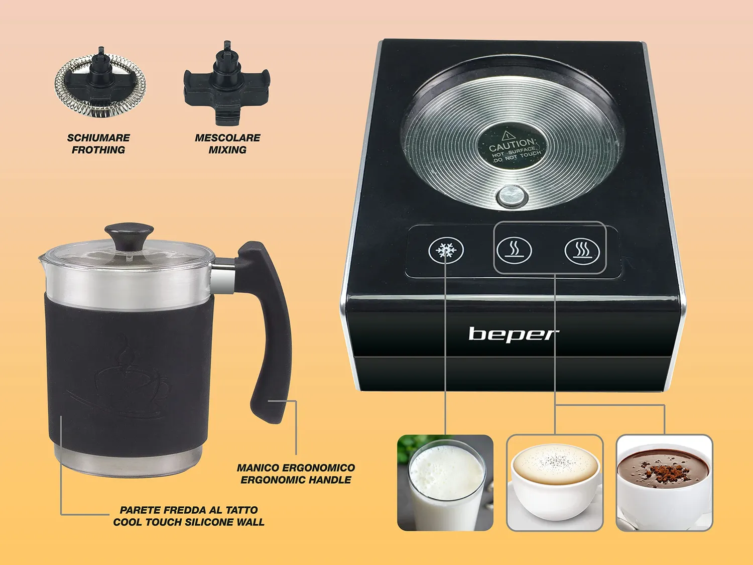 Beper BB.200 Montalatte Elettrico Magnetico 500ml Lavabile