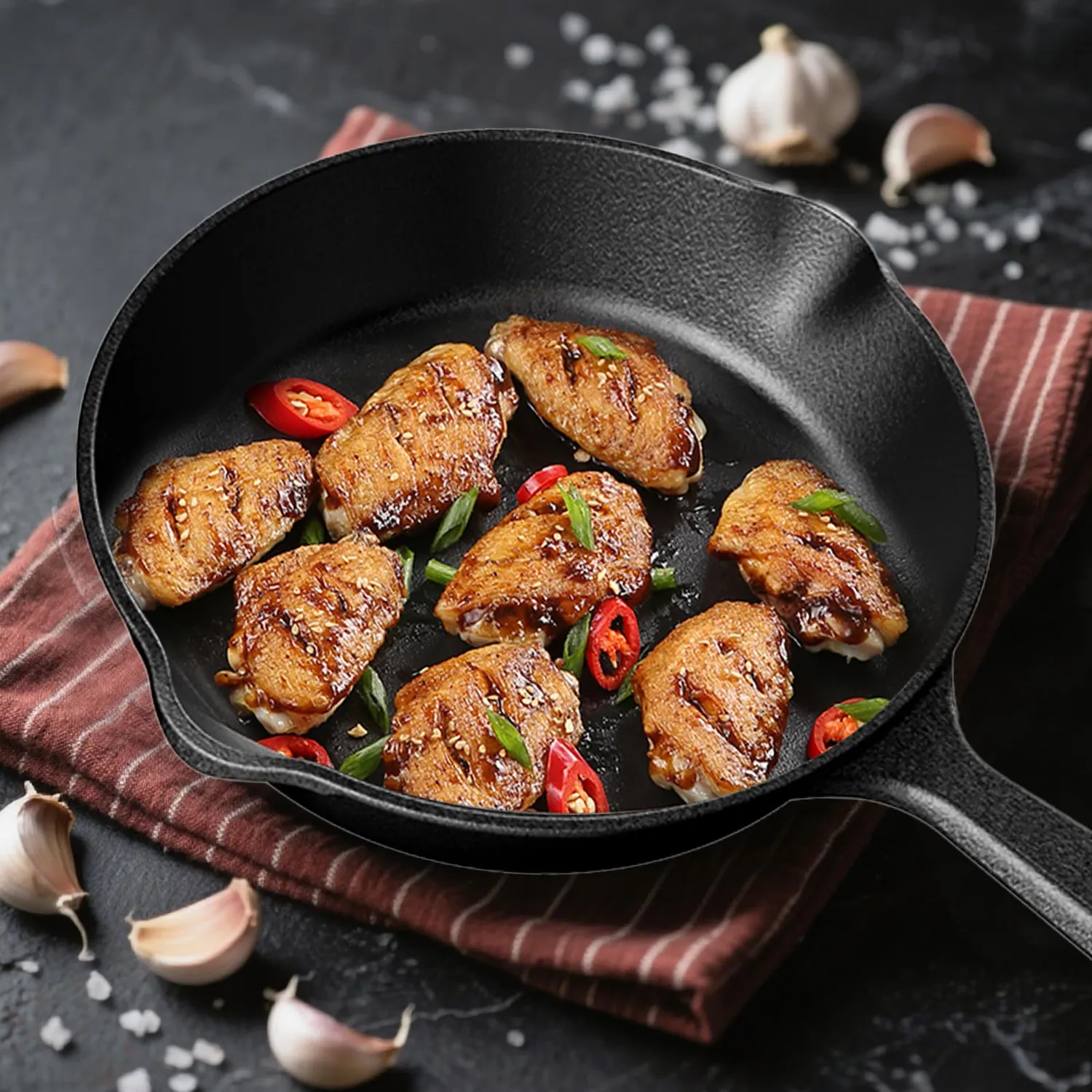 YASHE Padella in Ghisa 20cm con Manico per Forno e Induzione