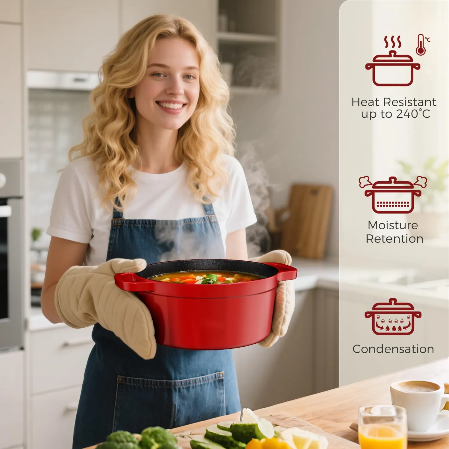 Yashe Pentola Ghisa Smaltata 5 L Rossa con Coperchio