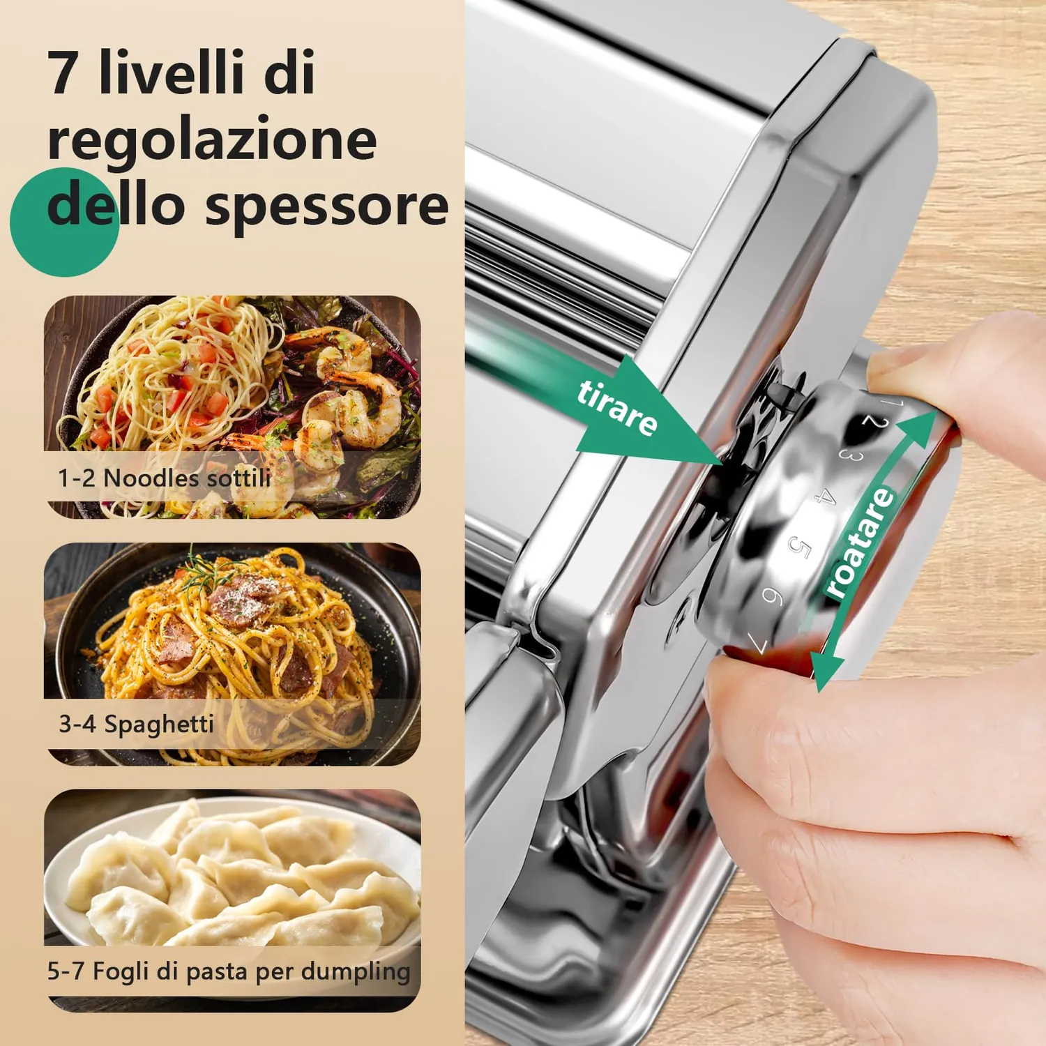 Yashe QF-150 macchina pasta manuale acciaio inox 7 spessori