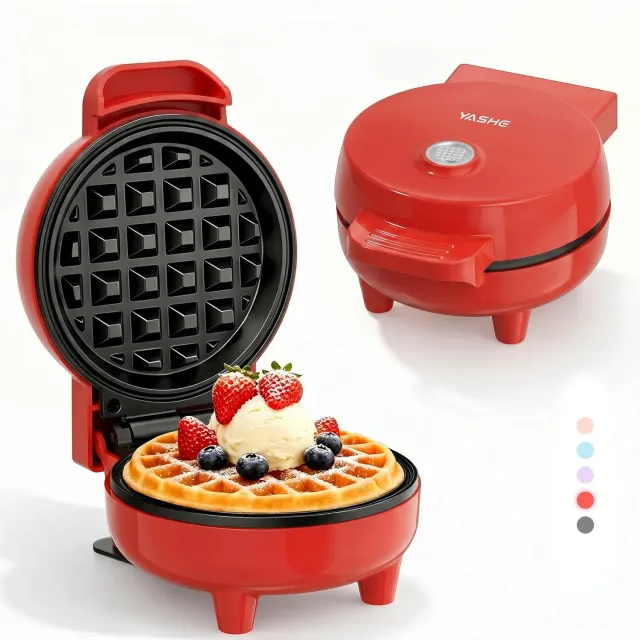 Yashe mini piastra waffle 550W rossa 10cm antiaderente