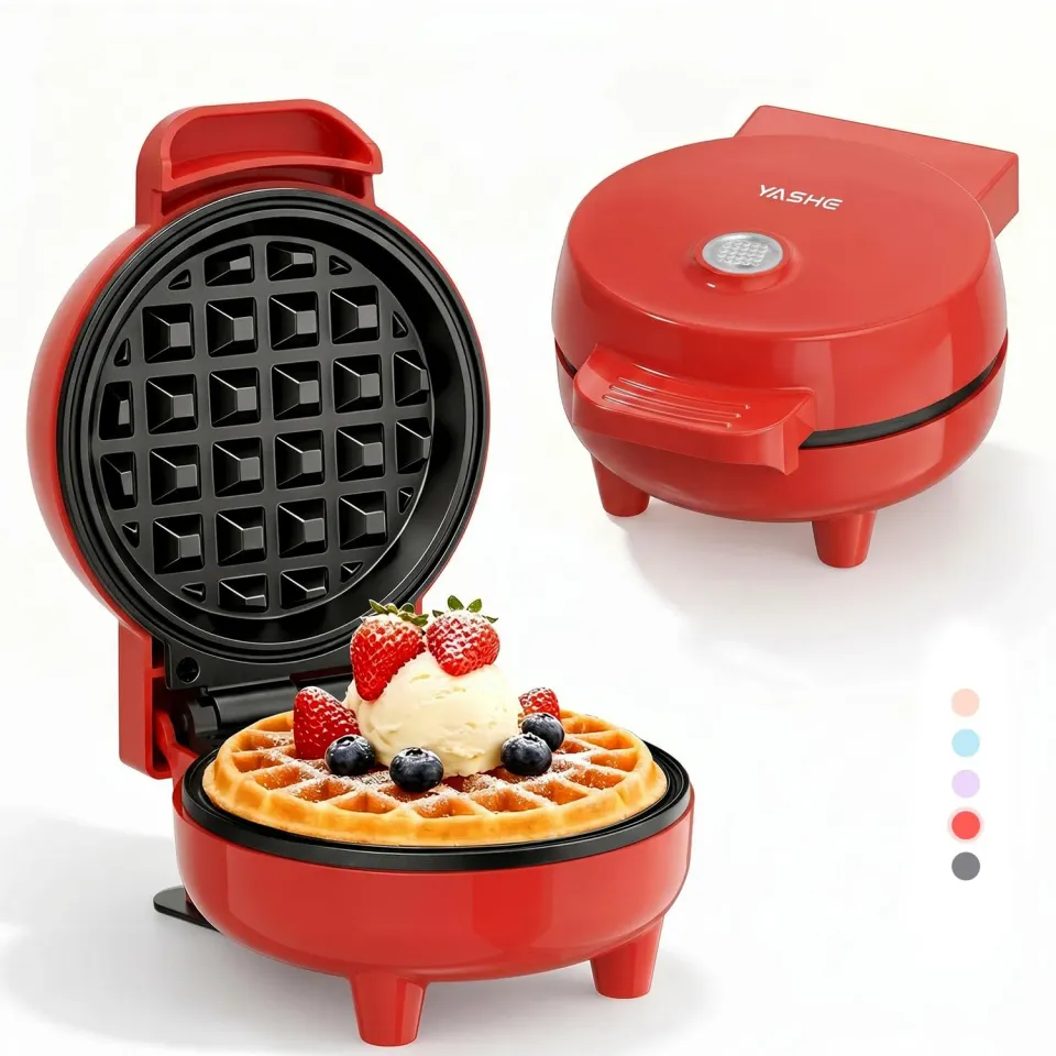 Yashe mini piastra waffle 550W rossa 10cm antiaderente