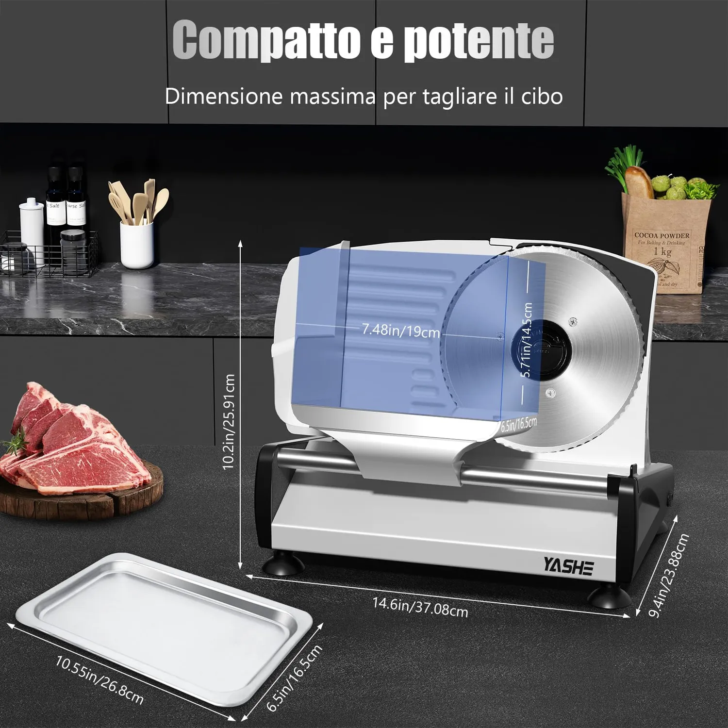 Yashe Affettatrice Elettrica 2 Lame Vassoio 200W 19cm