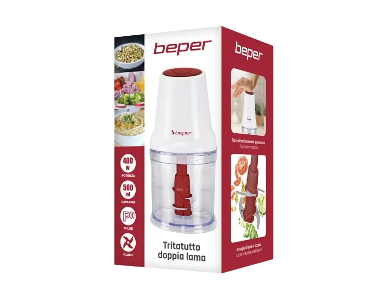 Beper P102ROB010 tritatutto 400W 500 ml bianco rosso