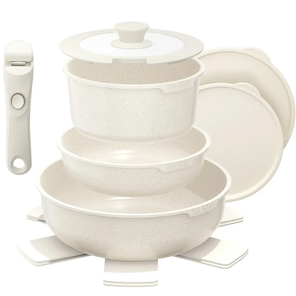 Yashe pentole induzione 9 pezzi senza PTFE bianche