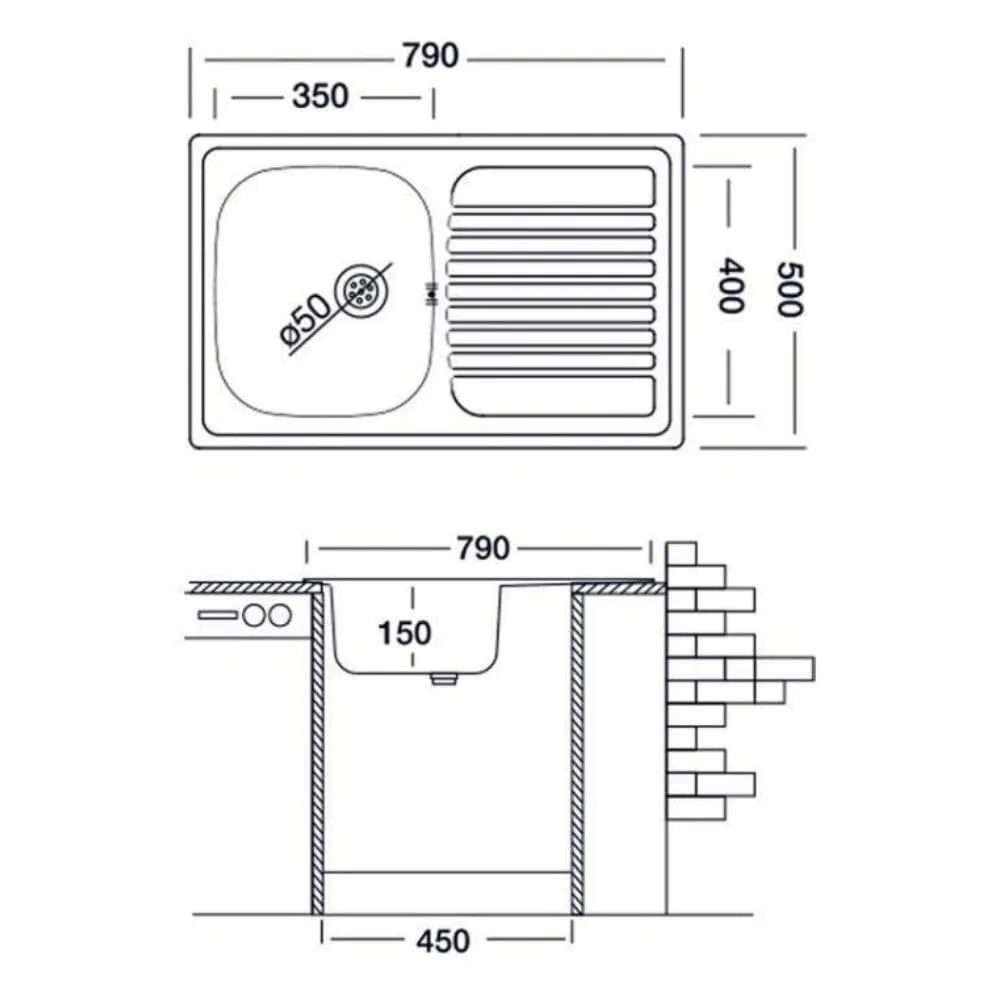 Samet Lavello Cucina Inox 79x50 cm Gocciolatoio Destro